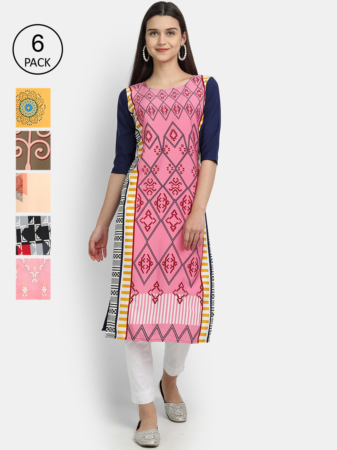 

7Threads Women Pack of 6 Crepe Kurta, Pink