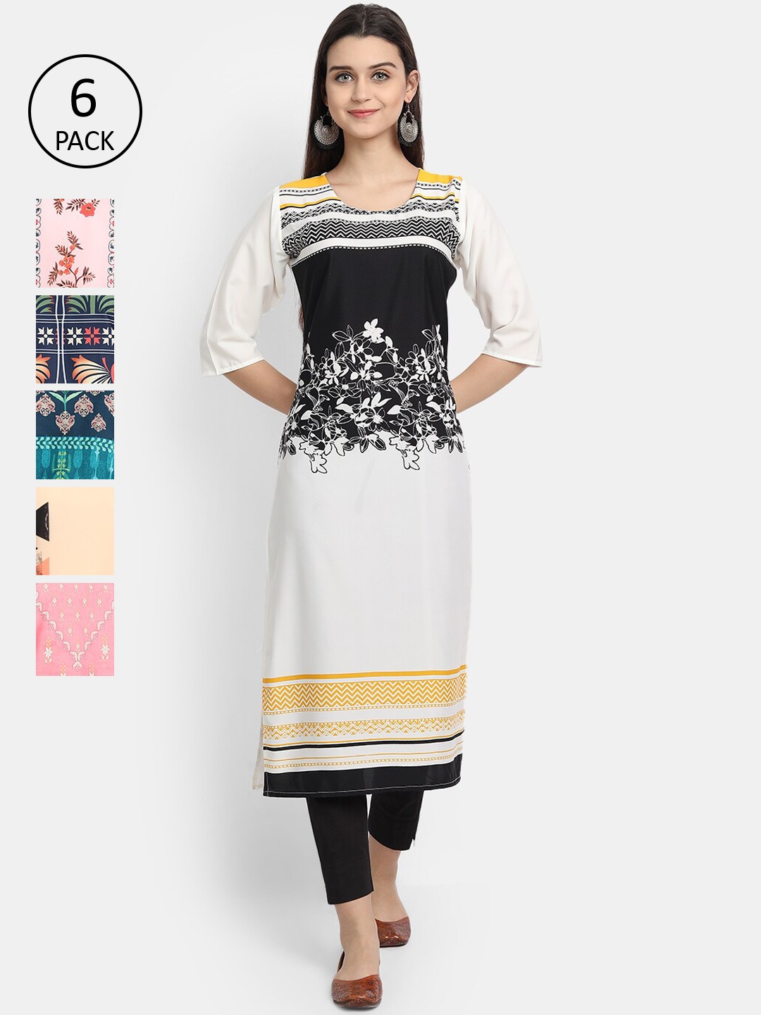 

7Threads Women Pack Of 6 Floral Printed Crepe Kurta, Multi