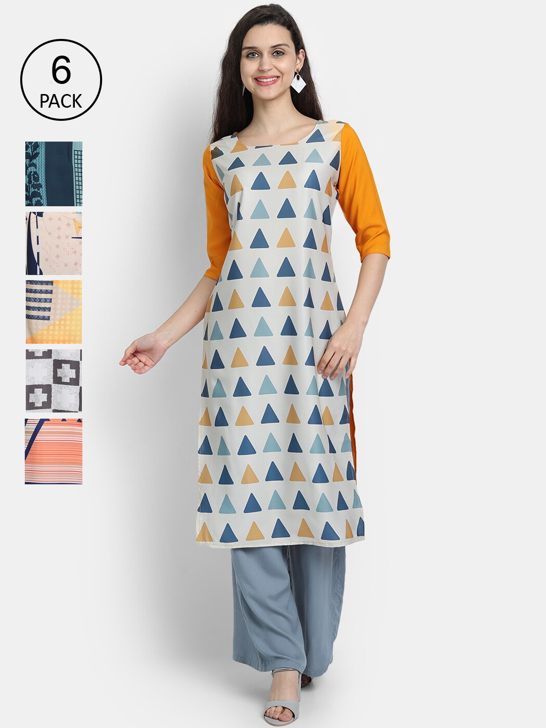 

7Threads Women Multicoloured Geometric Printed Thread Work Crepe Kurta, Multi