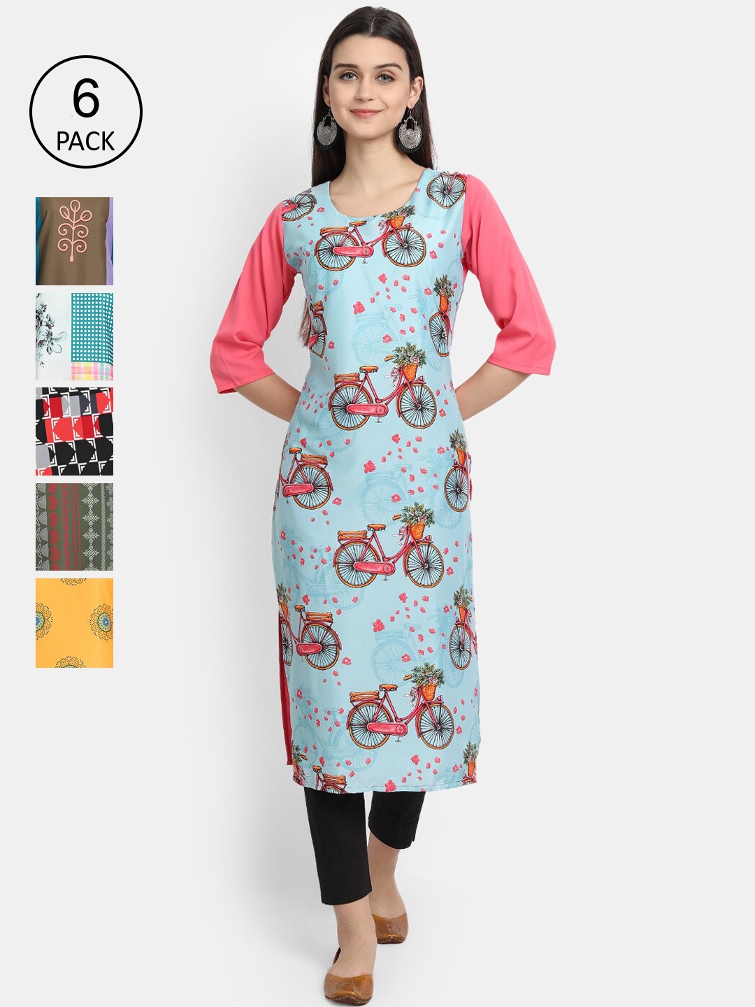 

7Threads Women Multicoloured Floral Embroidered Mirror Work Crepe Kurta, Multi