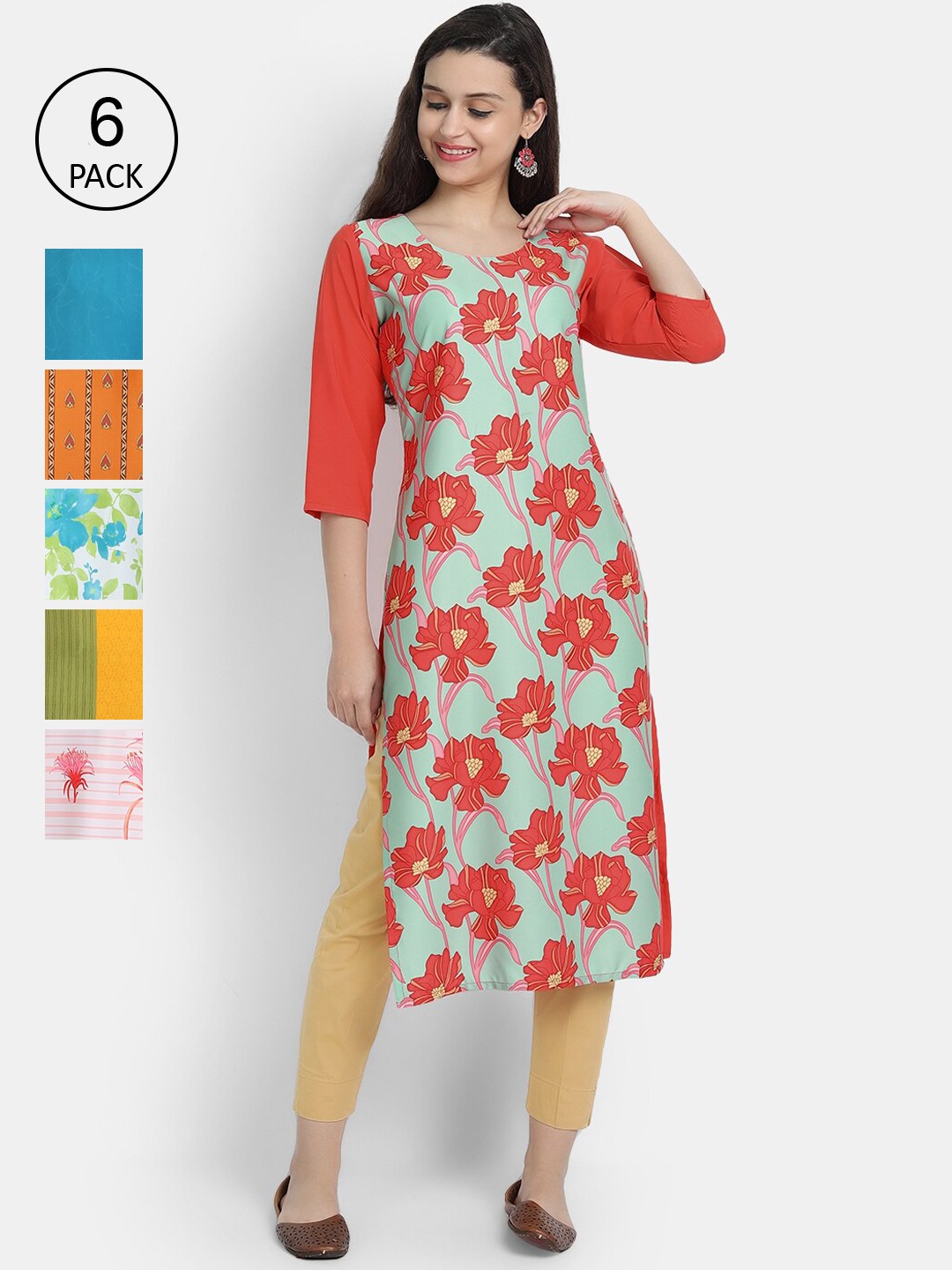 

7Threads Women Multicoloured Floral Printed Cold-Shoulder Sleeves Mirror Work Crepe Kurta, Multi