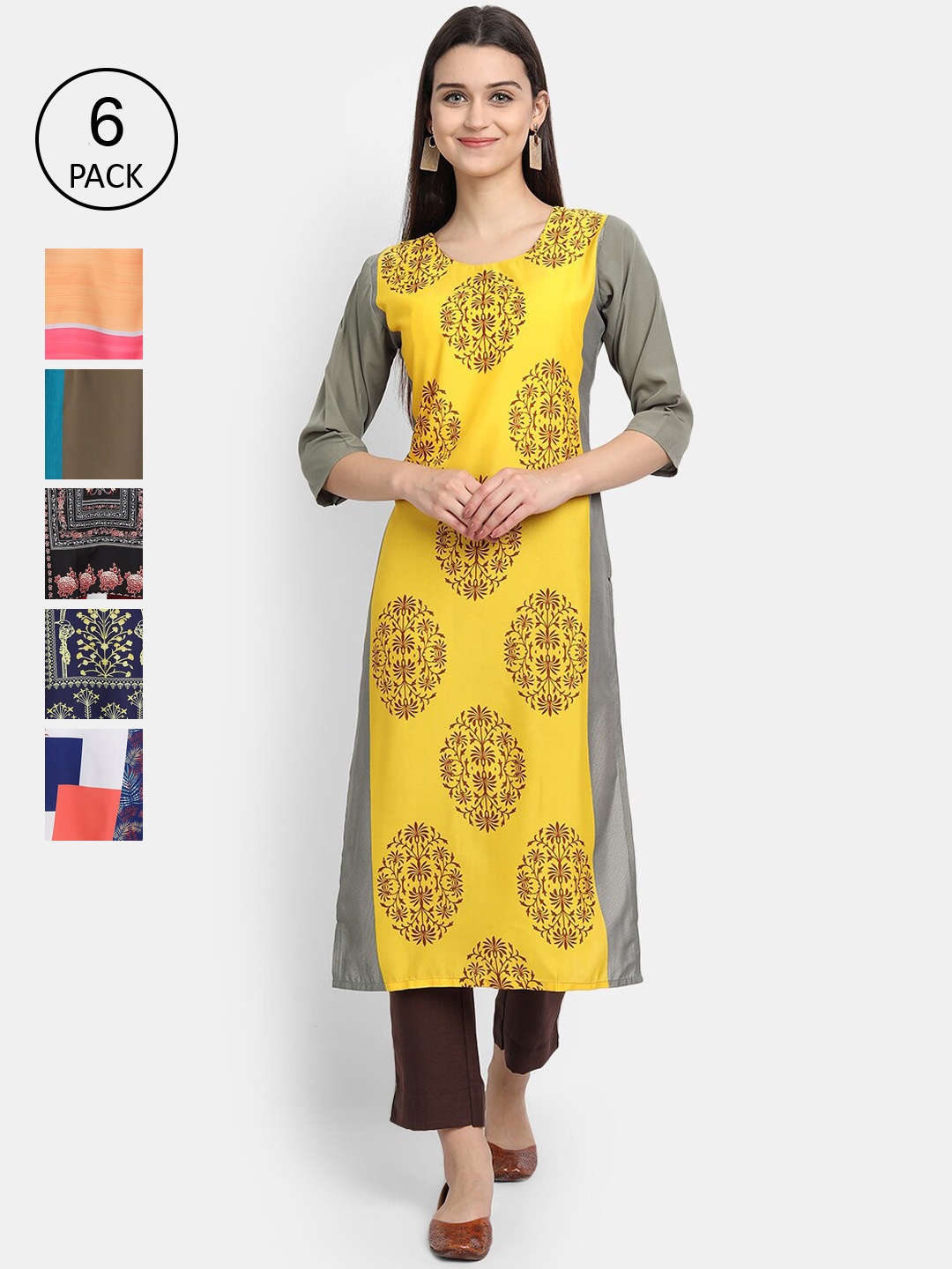 

7Threads Women Multicoloured Women Pack Of 6 Crepe Kurtas, Multi