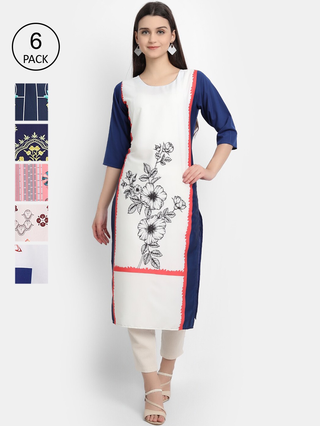 

7Threads Women Pack Of 3 Printed Crepe Kurtas, White