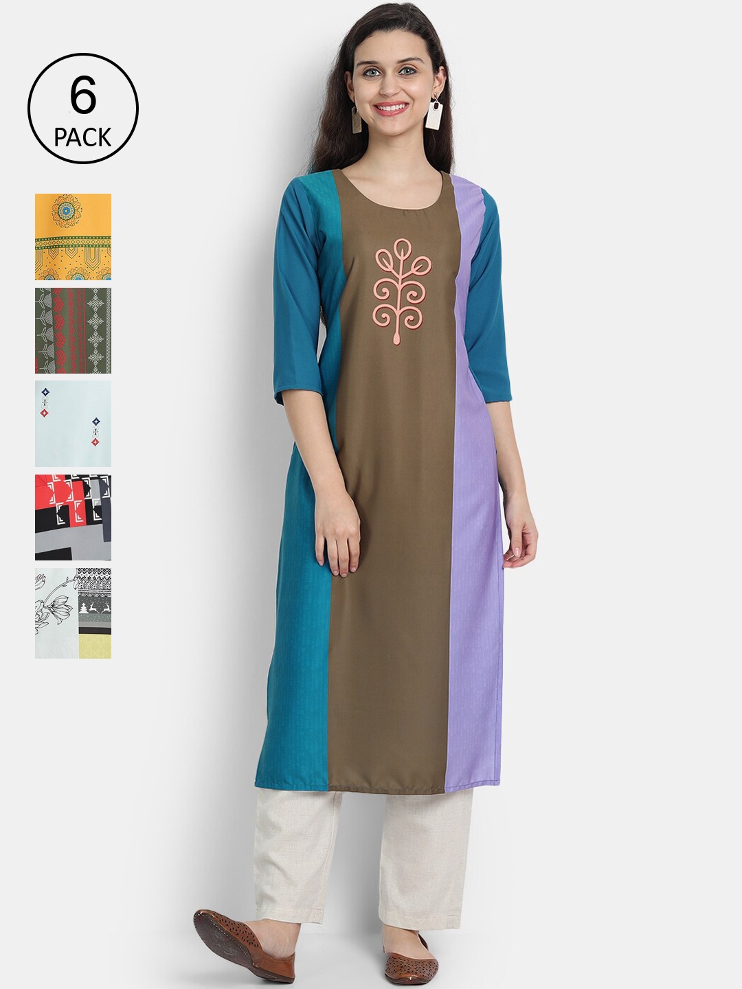 

7Threads Women Multicoloured Floral Embroidered Thread Work Crepe Kurta, Multi