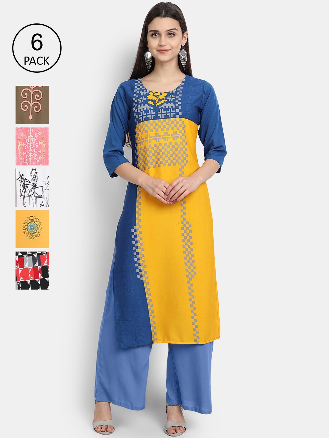 

7Threads Women Multicoloured Geometric Embroidered Thread Work Crepe Kurta, Multi