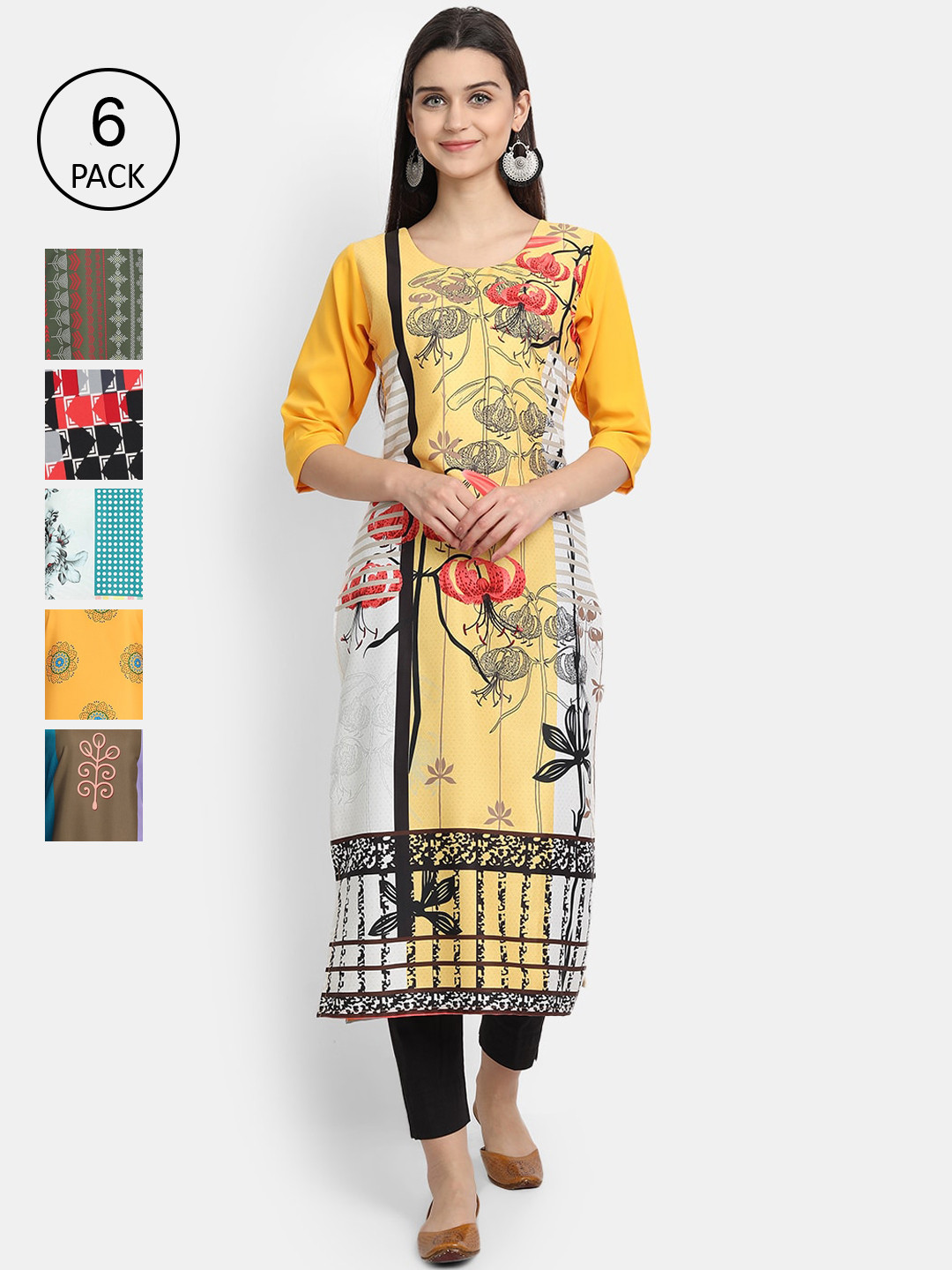 

7Threads Women Multicoloured Ethnic Motifs Printed Crepe Kurtas, Multi