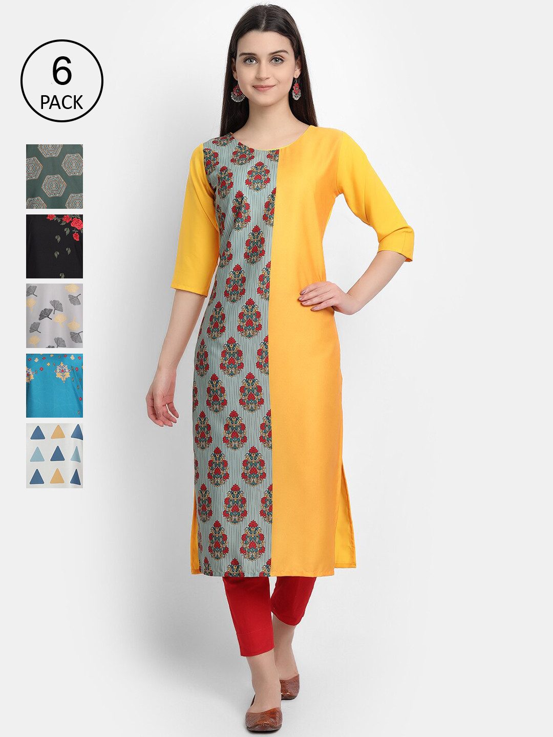 

7Threads Women Multicoloured & mimosa Ethnic Motifs Printed Thread Work Crepe Kurta, Multi