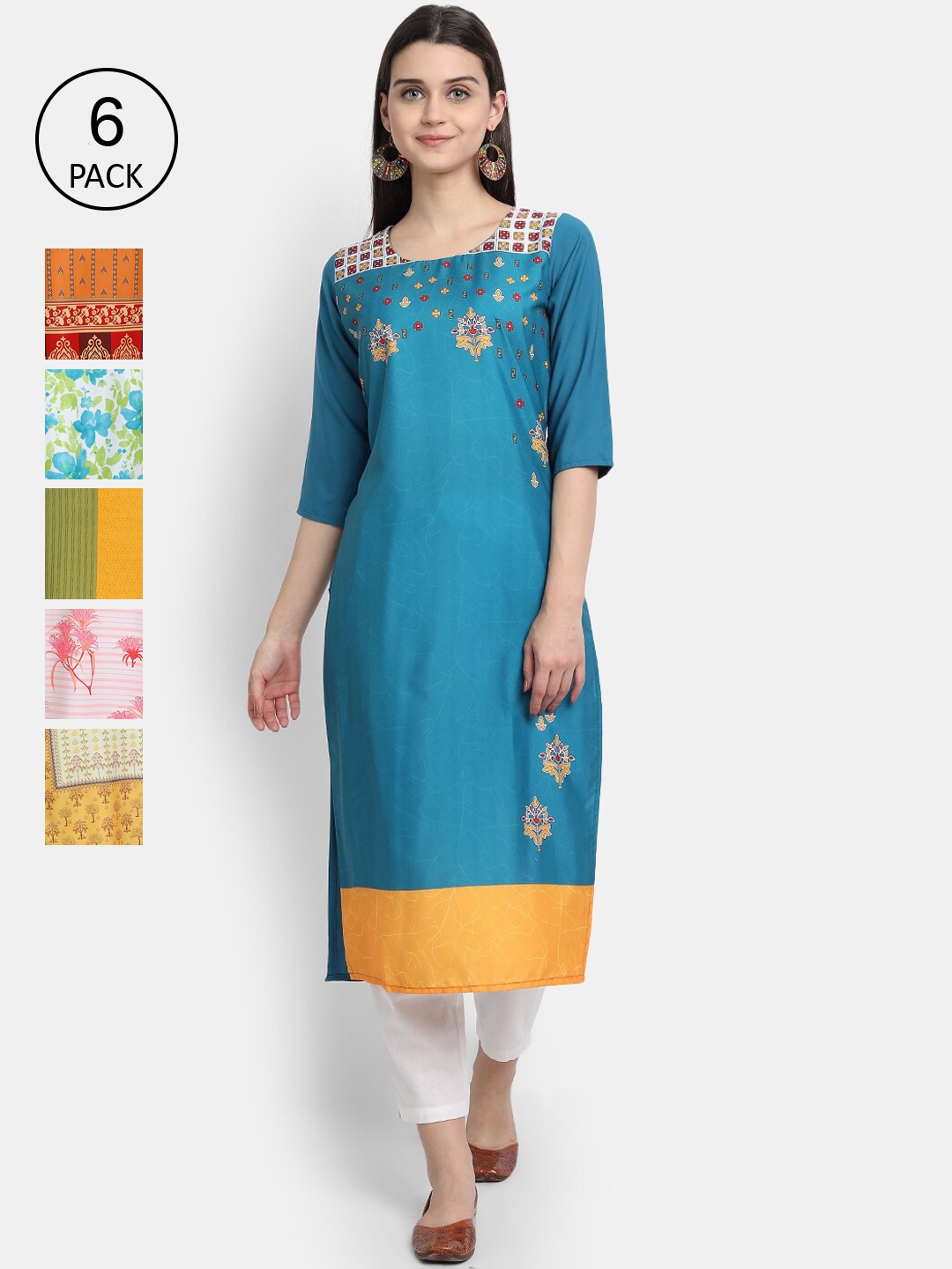

7Threads Women Multicoloured Ethnic Motifs Printed Thread Work Crepe Kurta, Multi