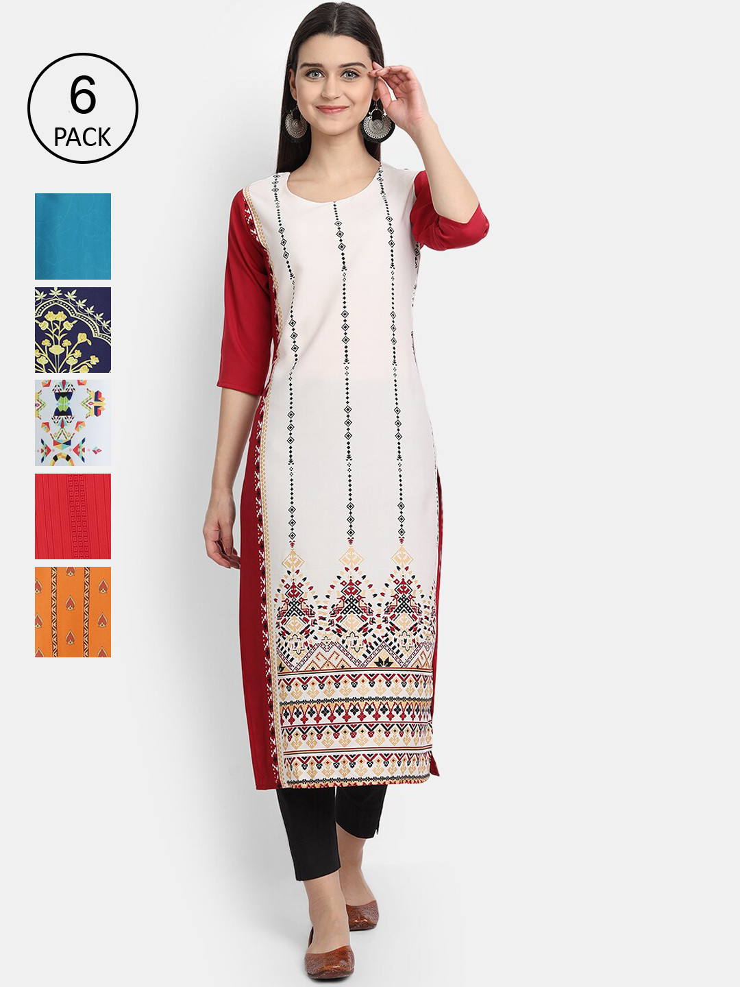 

7Threads Women Multicoloured Geometric Printed Cold-Shoulder Sleeves Crepe Kurta, Multi