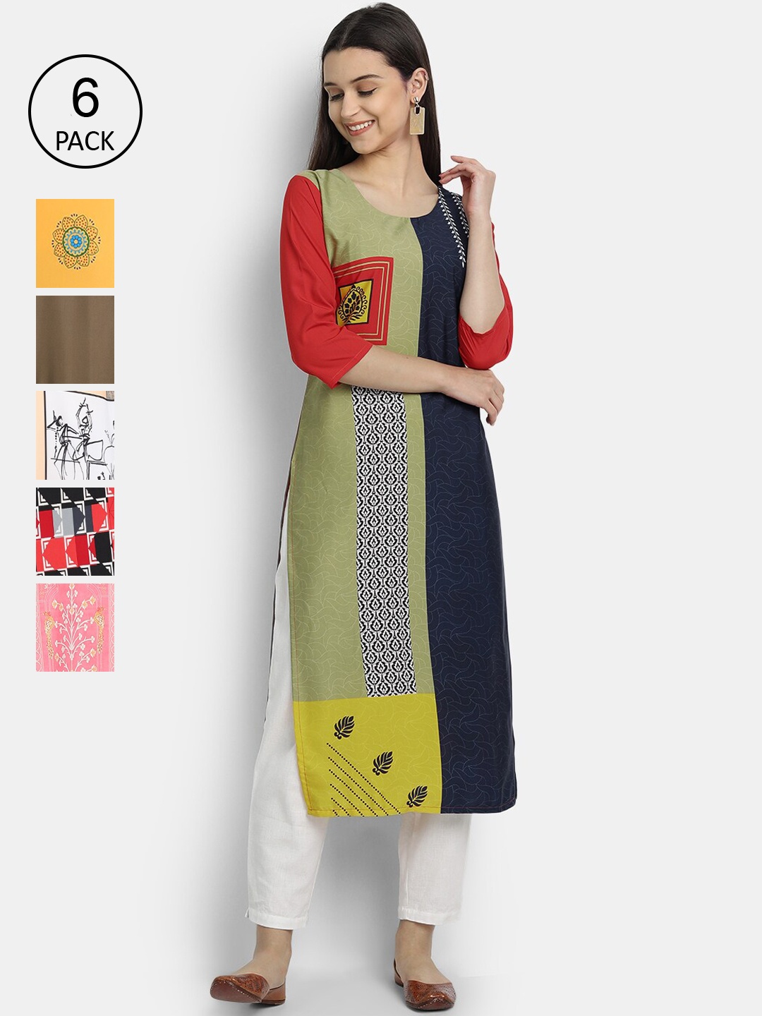 

7Threads Women Pack of 6 Crepe Kurta, Peach