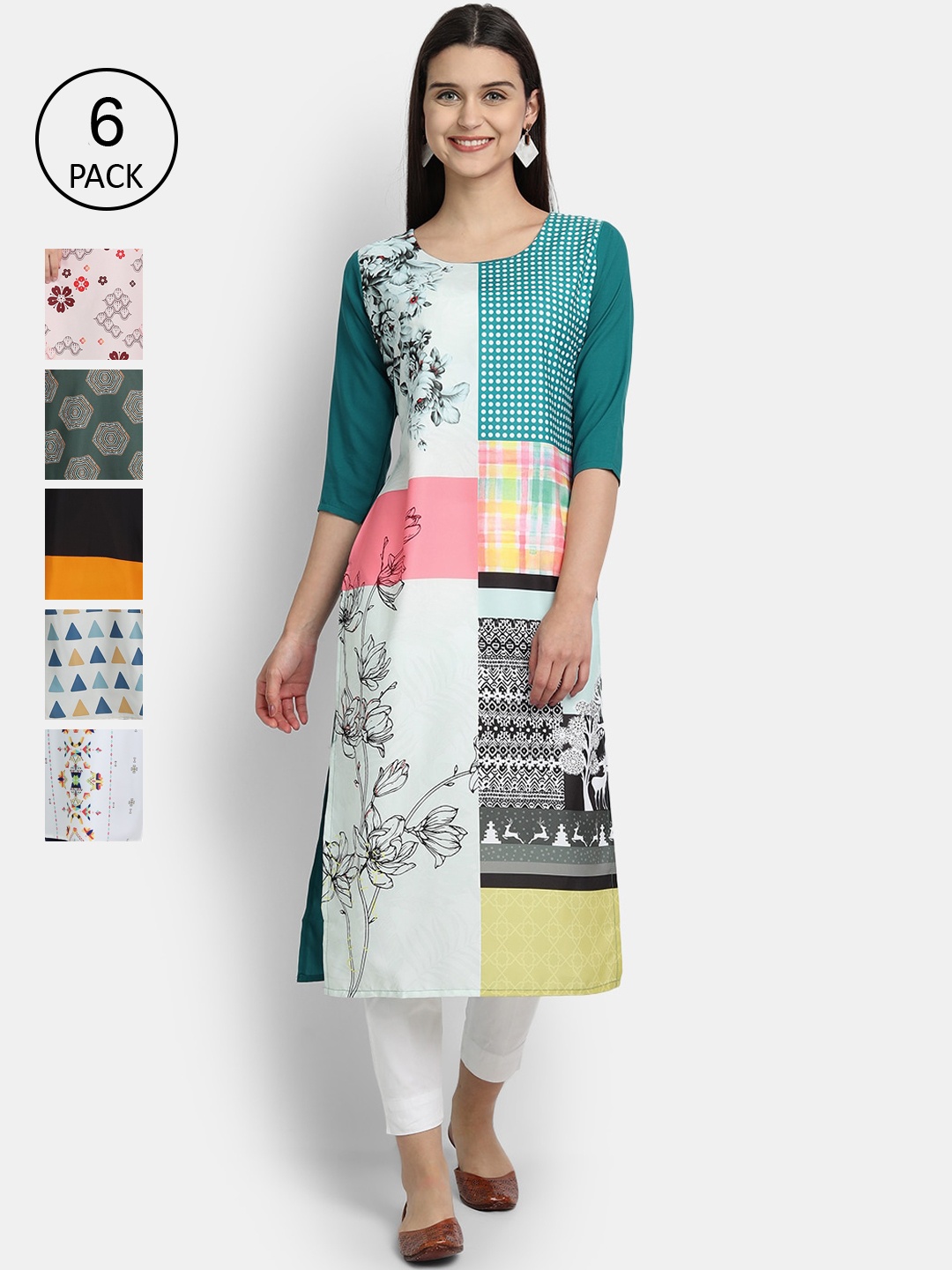 

7Threads Women Multicoloured Floral Printed Thread Work Crepe Kurta, Multi