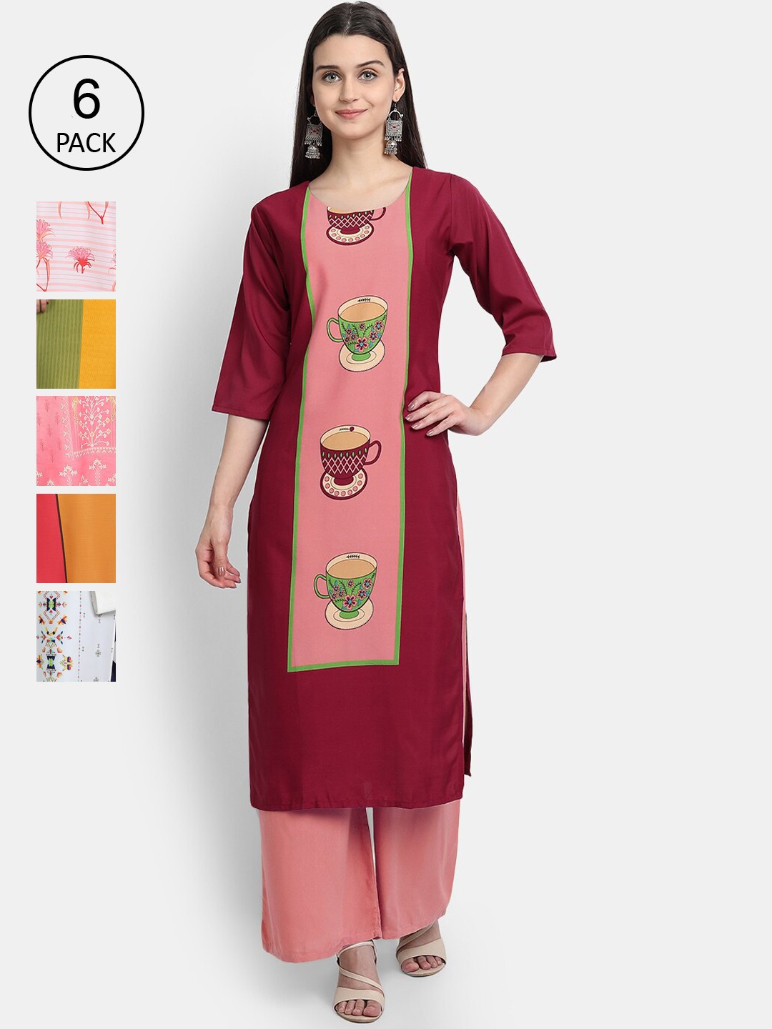 

7Threads Women Multicoloured & claret Ethnic Motifs Embroidered Flared Sleeves Thread Work Crepe Kurta, Multi