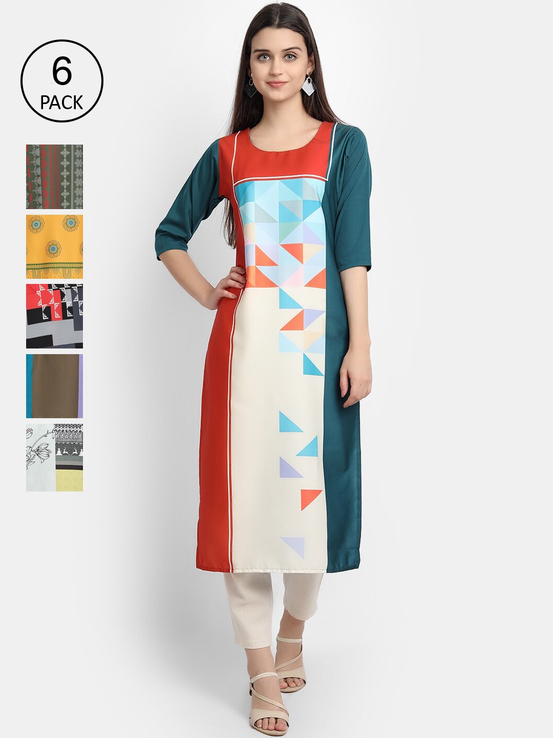 

7Threads Women Multicoloured Printed Thread Work Crepe Kurta, Multi