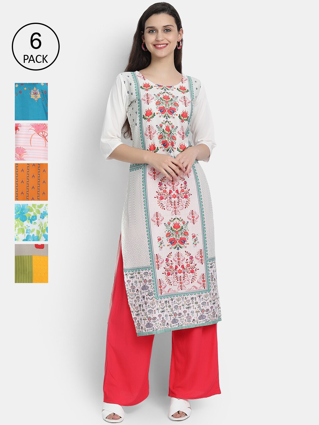 7Threads Women Multicoloured Ethnic Motifs Printed Thread Work Crepe Kurta, Multi