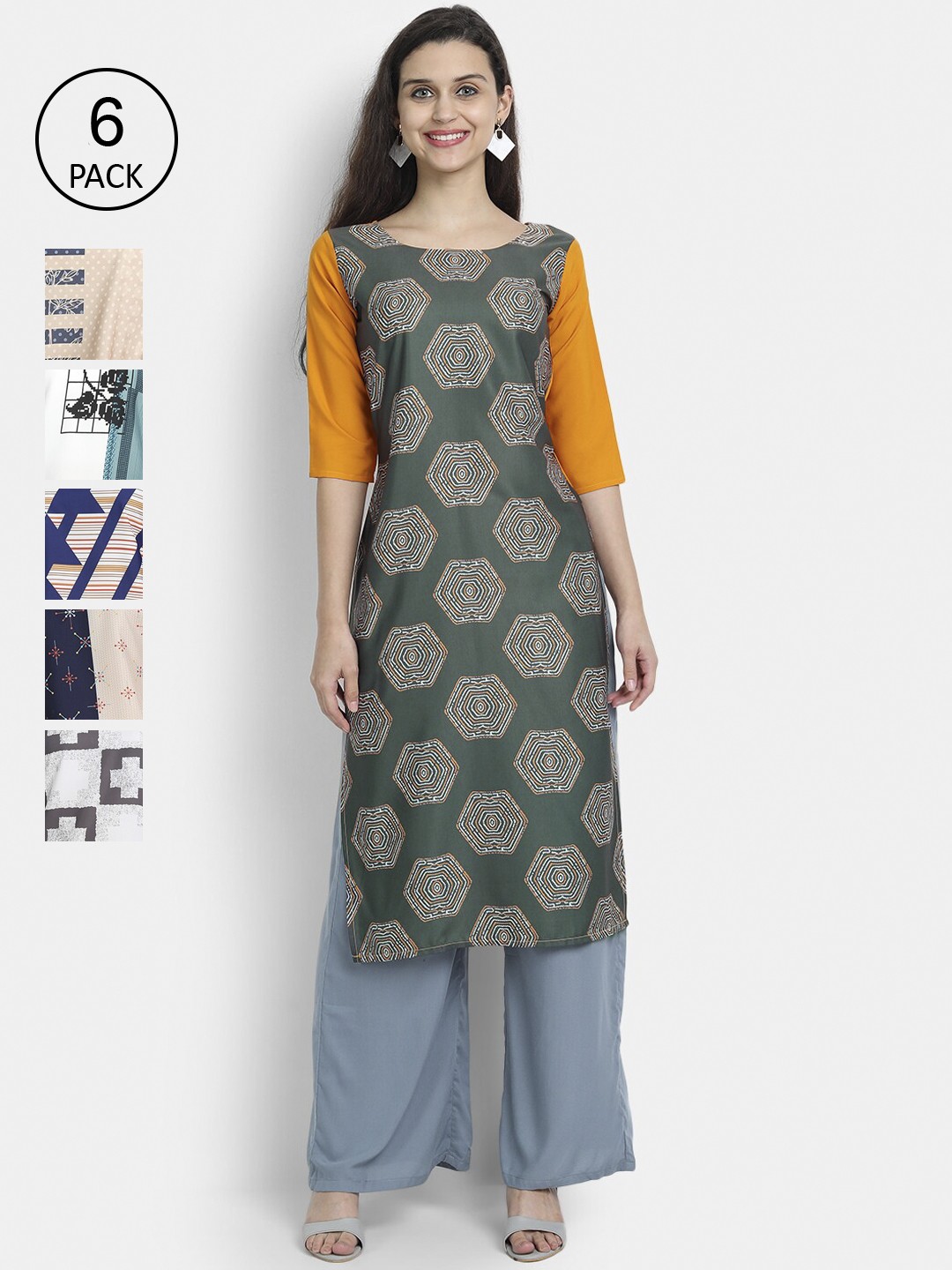 

7Threads Women Multicoloured Pack Of 6 Work Crepe Kurta, Multi