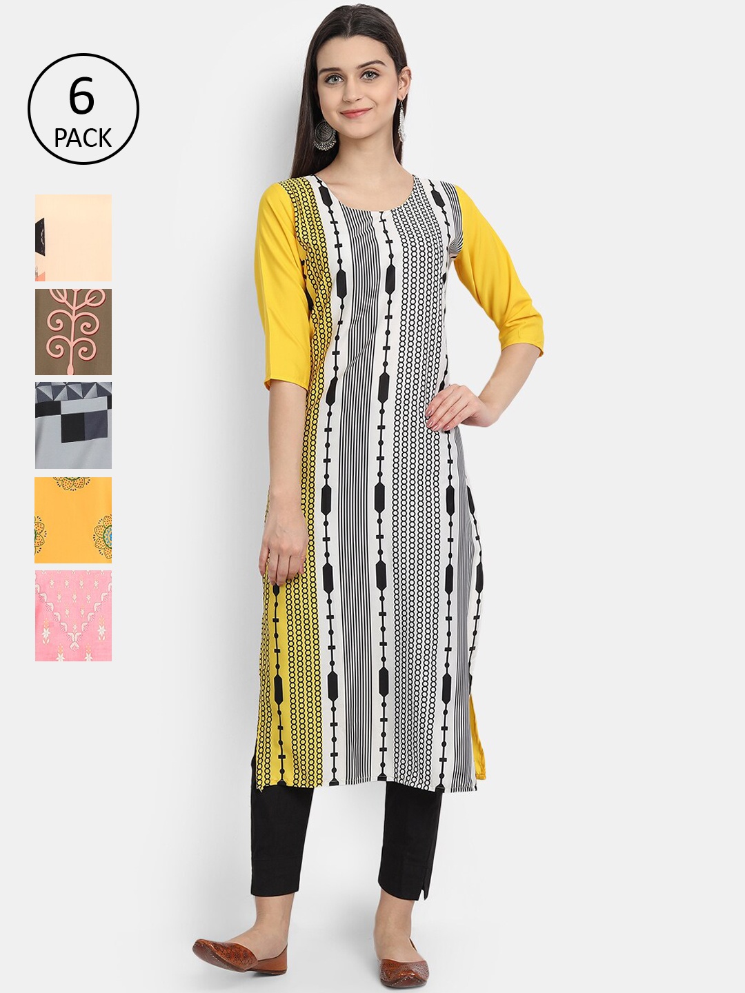 

7Threads Women Multicoloured & light silver Striped Mirror Work Crepe Kurta, Multi