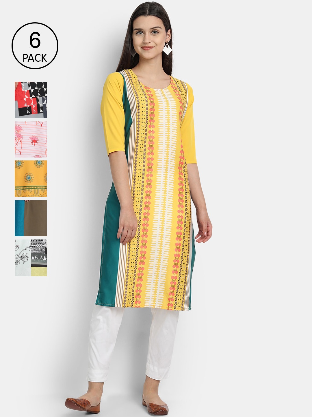 

7Threads Women Pack Of 6 Floral Printed Crepe Kurta, Multi
