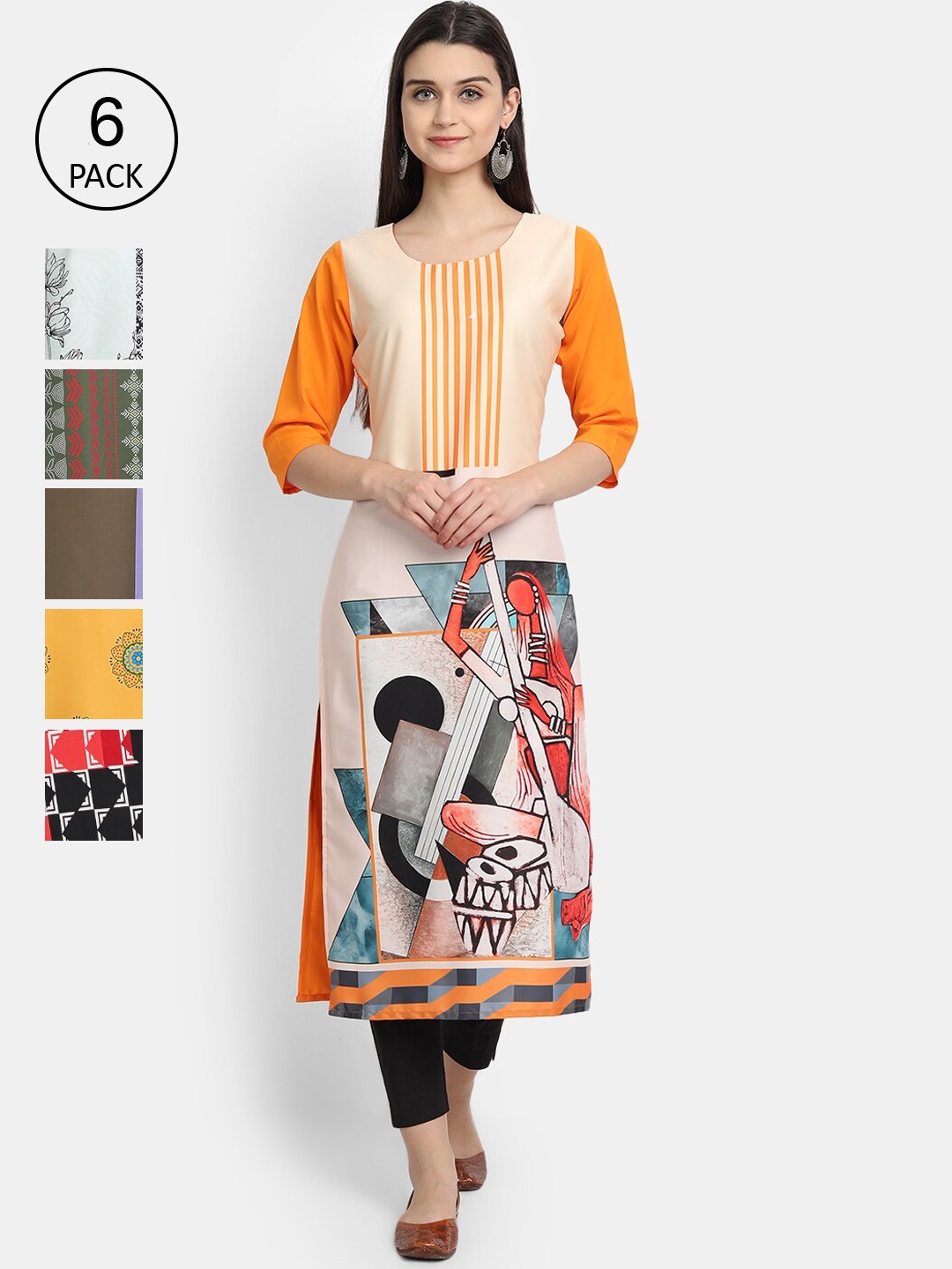 

7Threads Women Multicoloured Pack of 6 Floral Printed Crepe Kurta, Multi