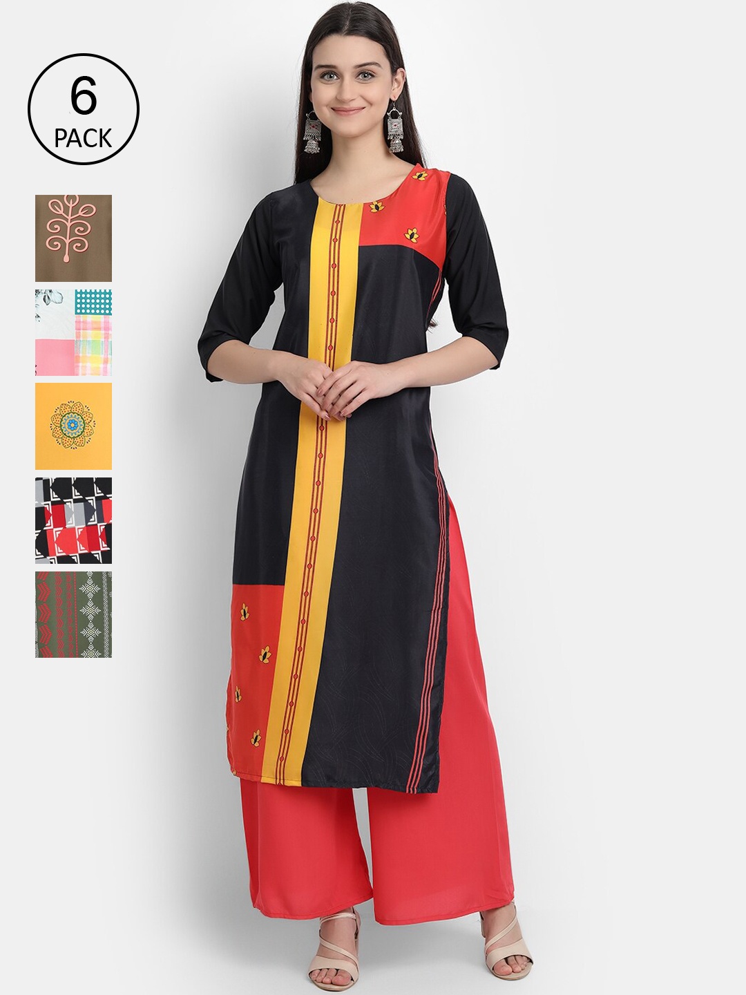 

7Threads Women Multicoloured Colourblocked Mirror Work Crepe Kurta, Multi