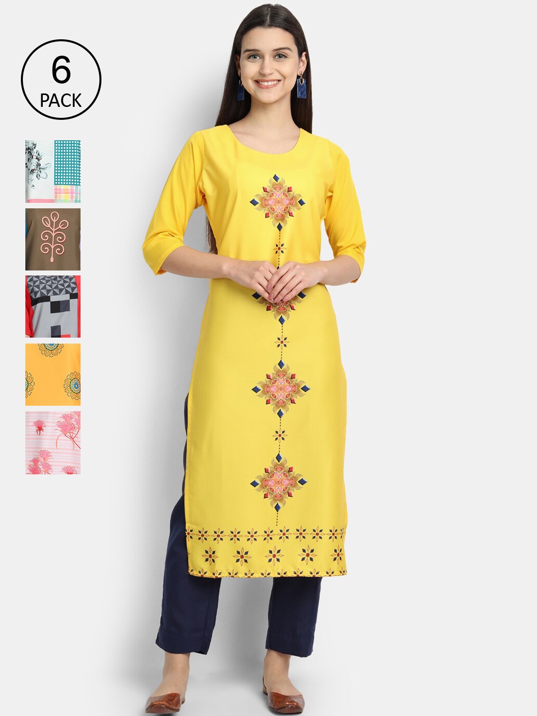 

7Threads Women Pack Of 6 Floral Printed Crepe Kurta, Multi