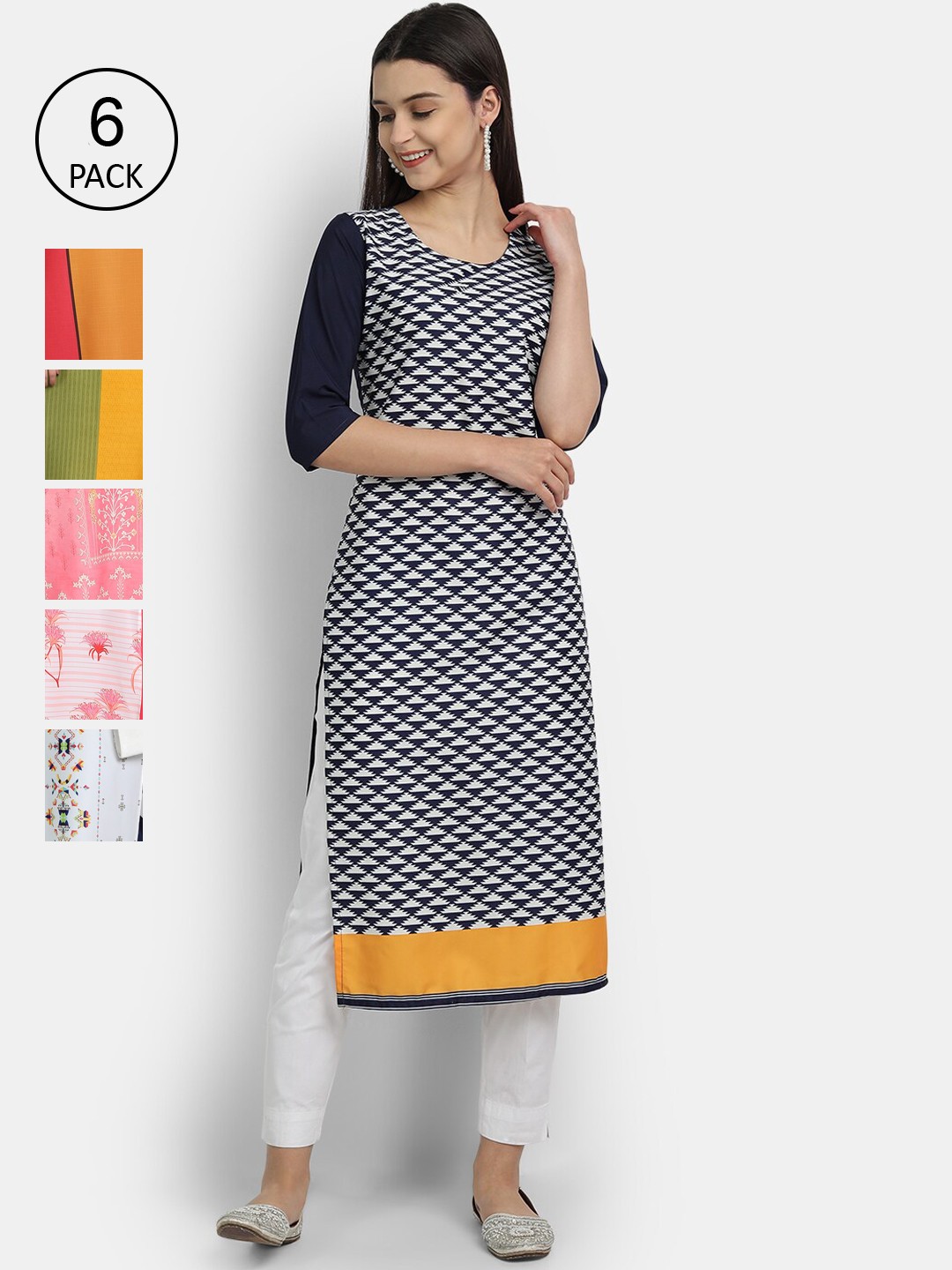

7Threads Women Multicoloured Striped Thread Work Crepe Kurta, Multi
