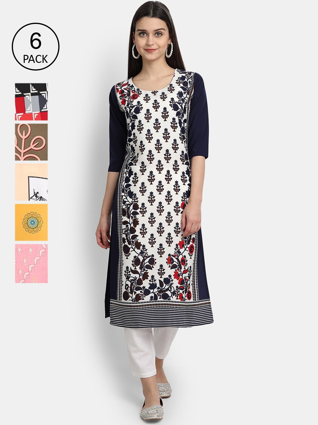

7Threads Women Multicoloured Ethnic Motifs Printed Thread Work Crepe Kurta, Multi