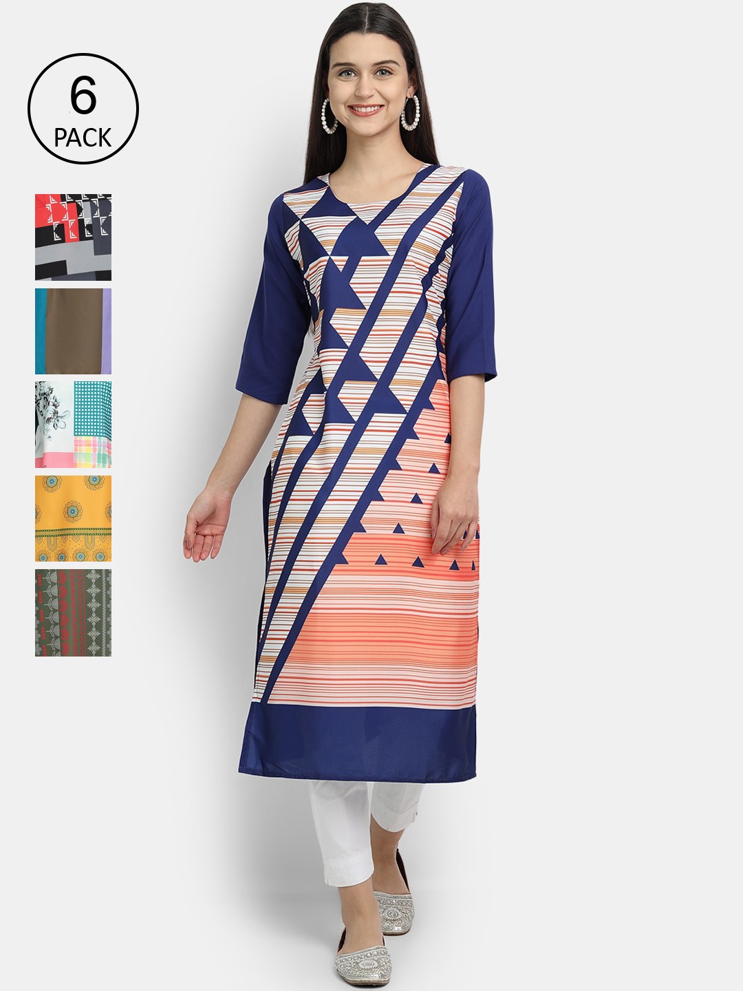 

7Threads Women Multicoloured Geometric Printed Thread Work Crepe Kurta, Multi