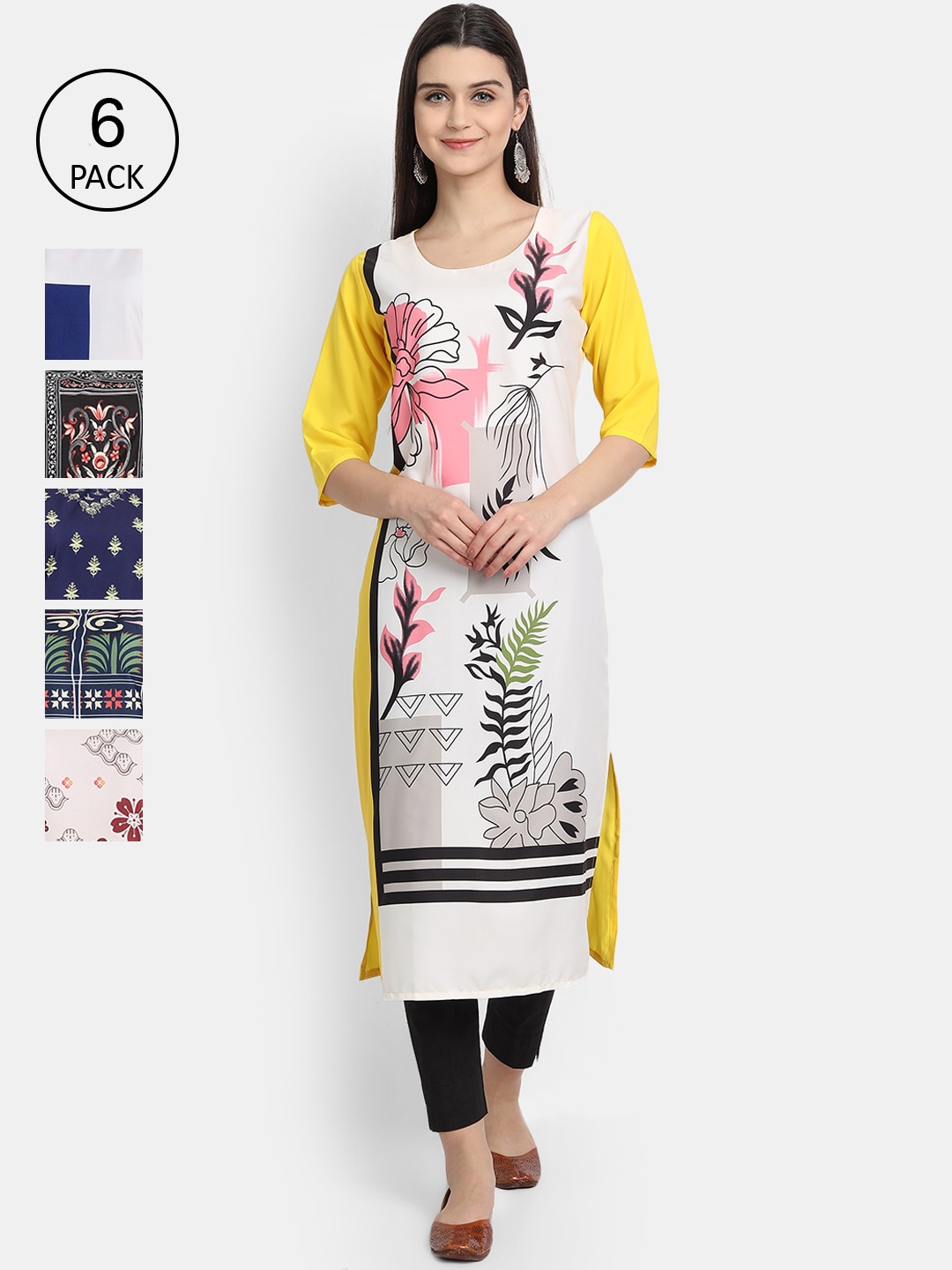 

7Threads Women Multicoloured Floral Embroidered Thread Work Crepe Kurta, Multi