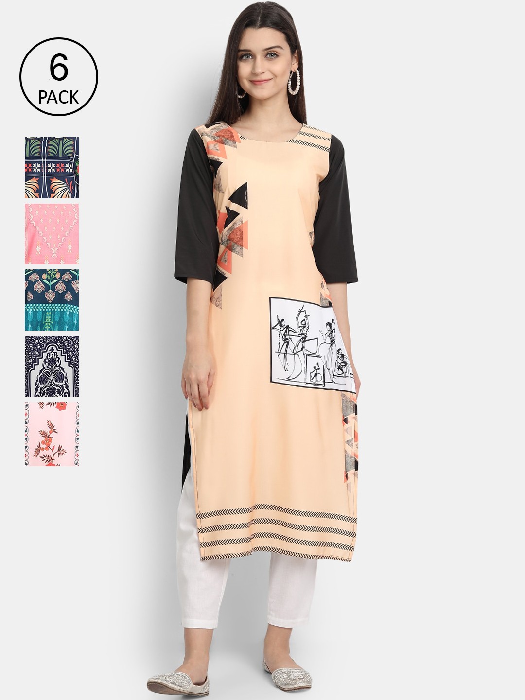 

7Threads Women Multicoloured Ethnic Motifs Printed Mirror Work Crepe Kurta, Multi