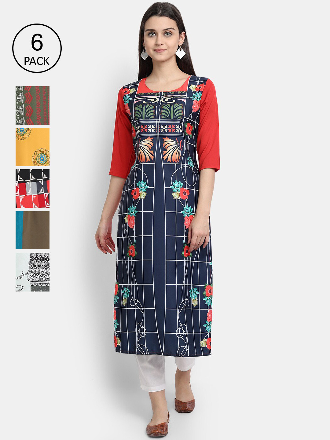 

7Threads Women Multicoloured & poseidon Geometric Printed Patchwork Crepe Kurta, Multi