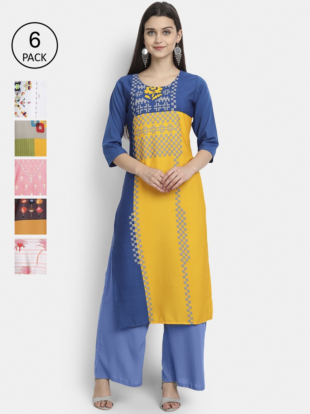 

7Threads Women Pack of 6 Crepe Kurta, Yellow