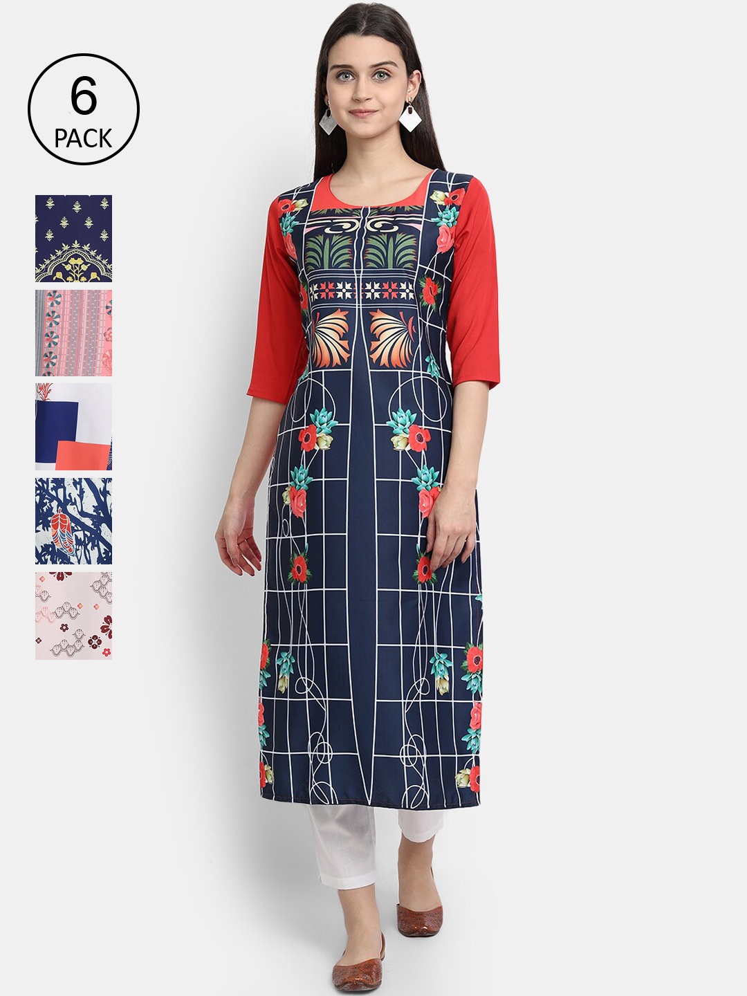 

7Threads Women Pack of 6 Crepe Kurta, Blue