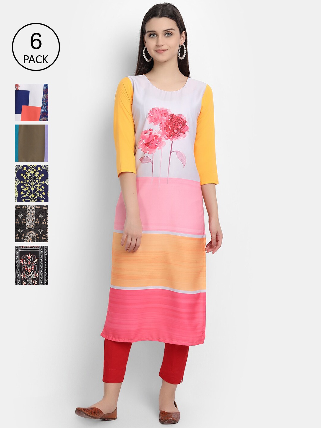 

7Threads Women Multicoloured Printed Crepe Kurtas, Multi