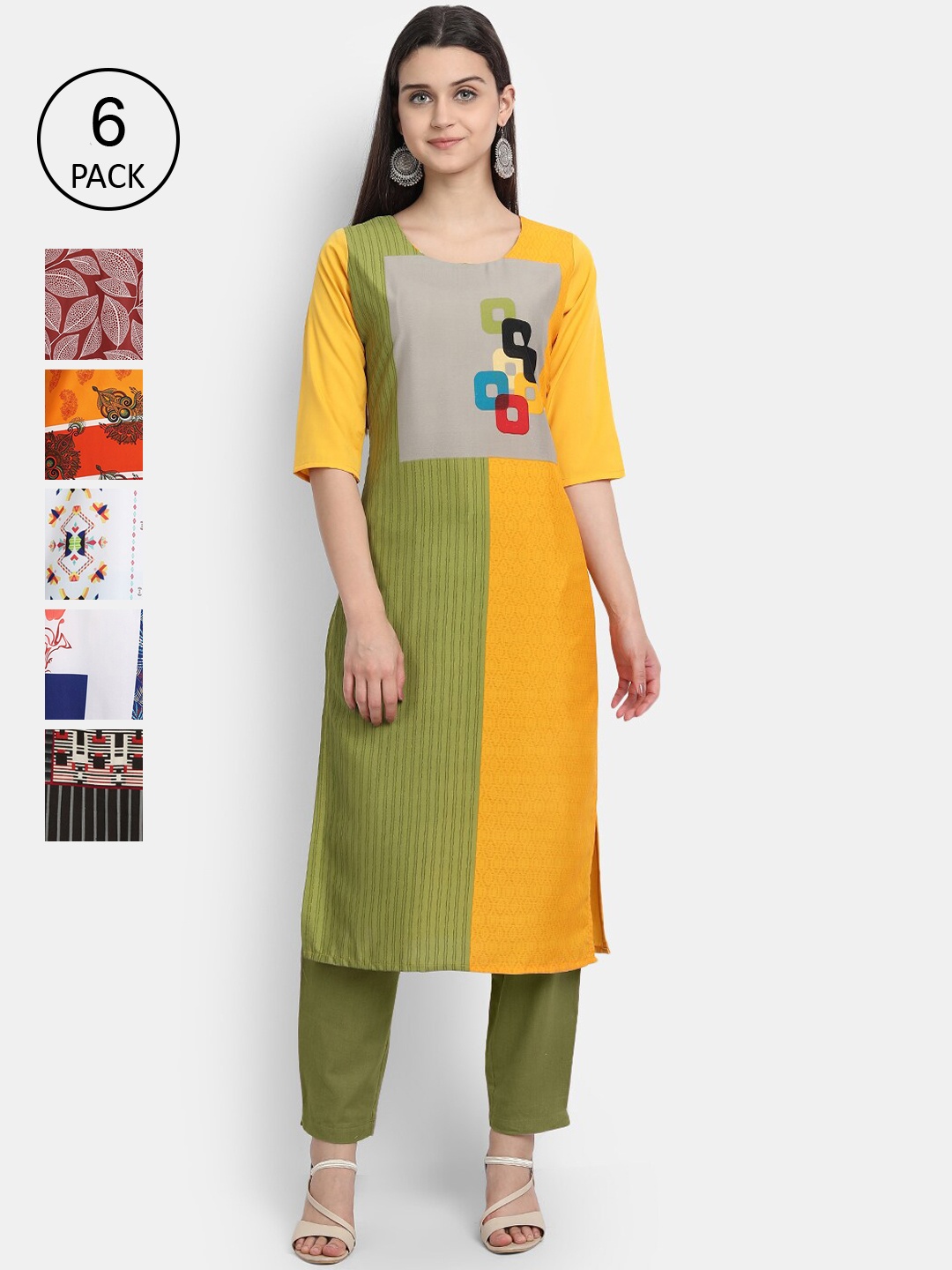 7Threads Women Multicoloured Colourblocked Thread Work Crepe Kurta, Multi