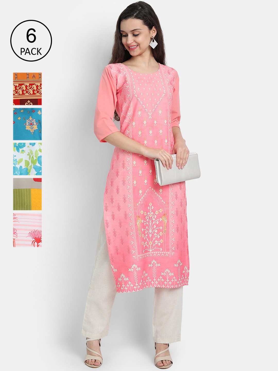 

7Threads Women Multicoloured Ethnic Motifs Printed Chikankari Crepe Kurta, Multi