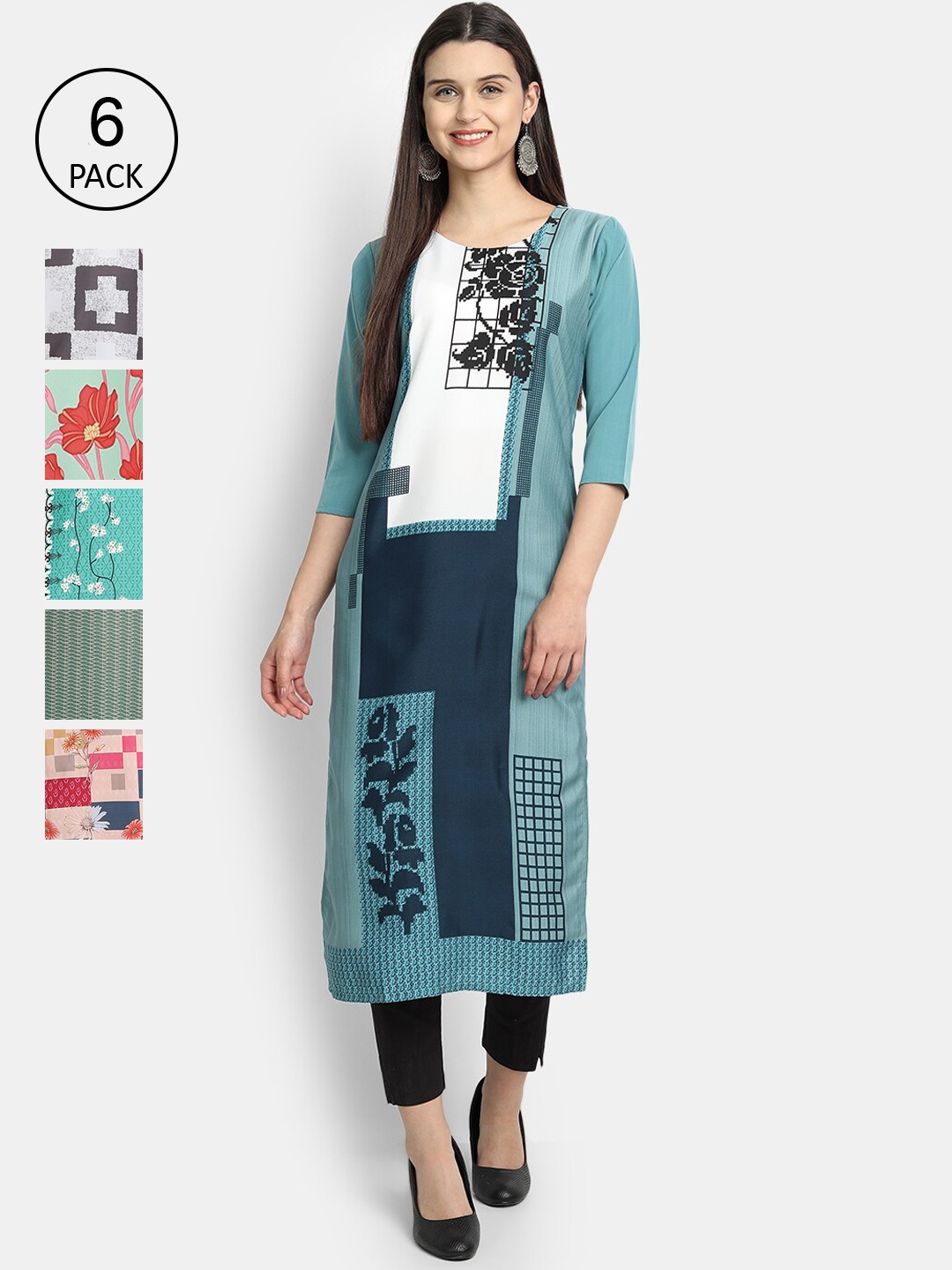 

7Threads Women Multicoloured Ethnic Motifs Printed Patchwork Crepe Kurta, Multi