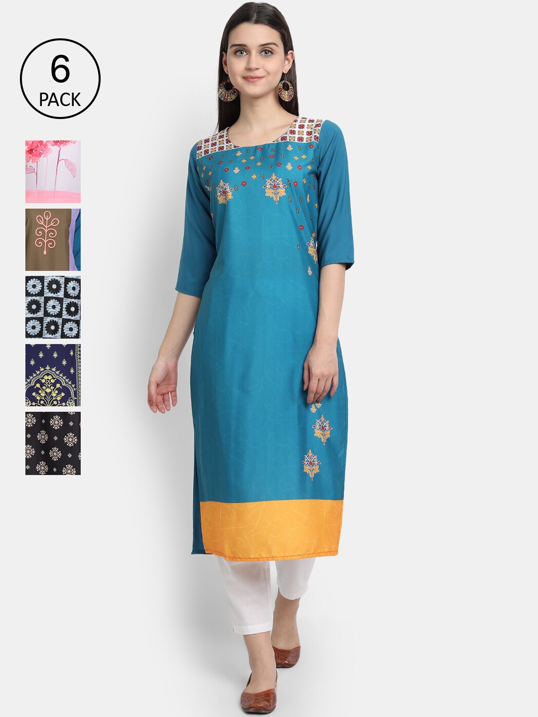

7Threads Women Multicoloured Floral Yoke Design Thread Work Crepe Kurta, Multi