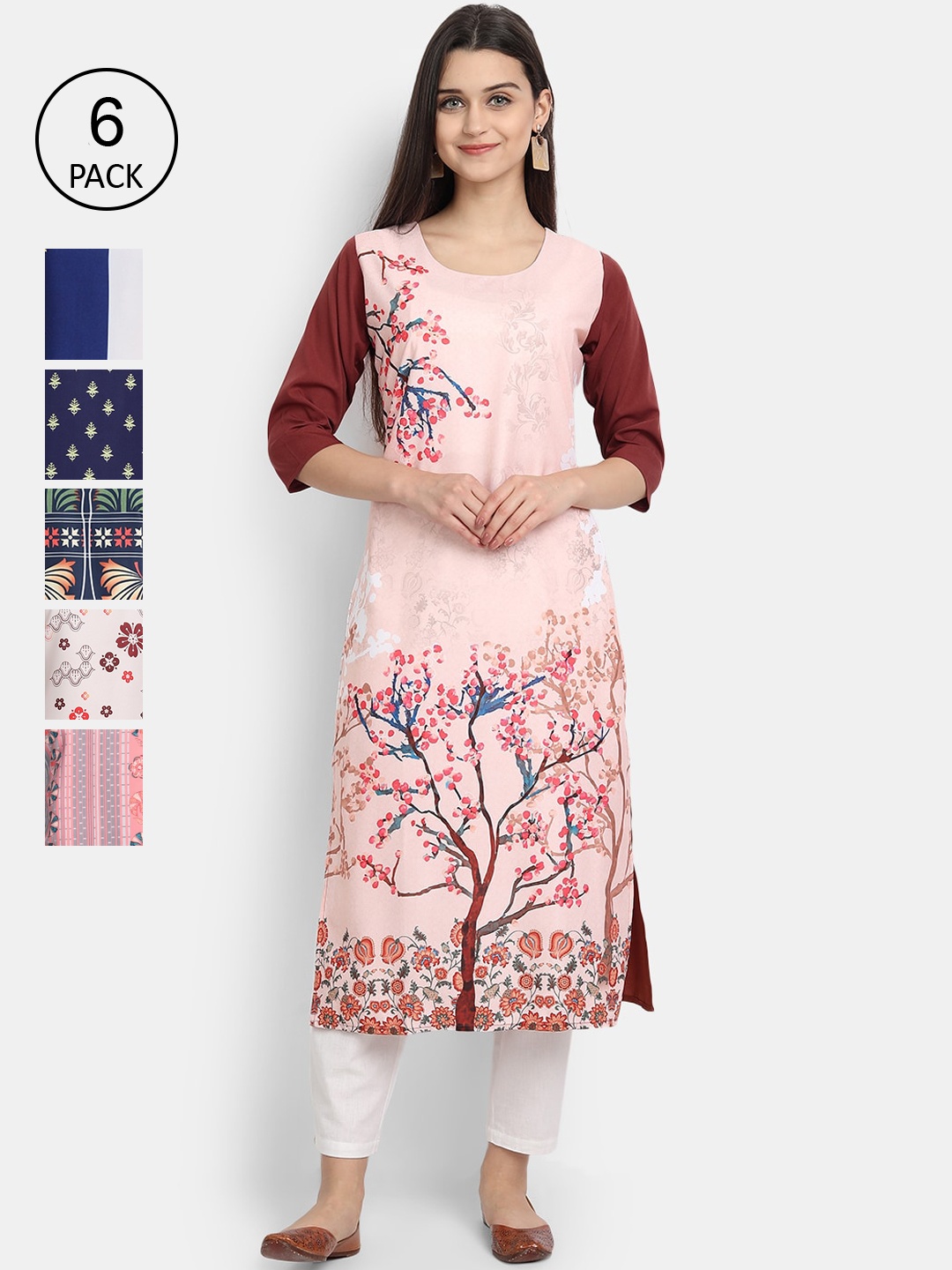 

7Threads Women Multicoloured Floral Embroidered Thread Work Crepe Kurta, Multi