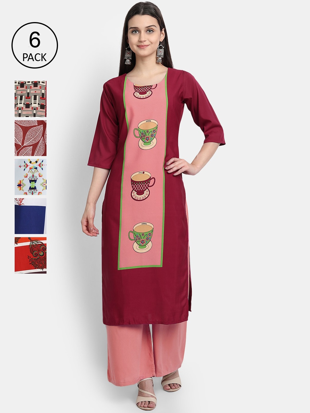

7Threads Women Multicoloured Pack Of 6 Crepe Kurtas, Multi