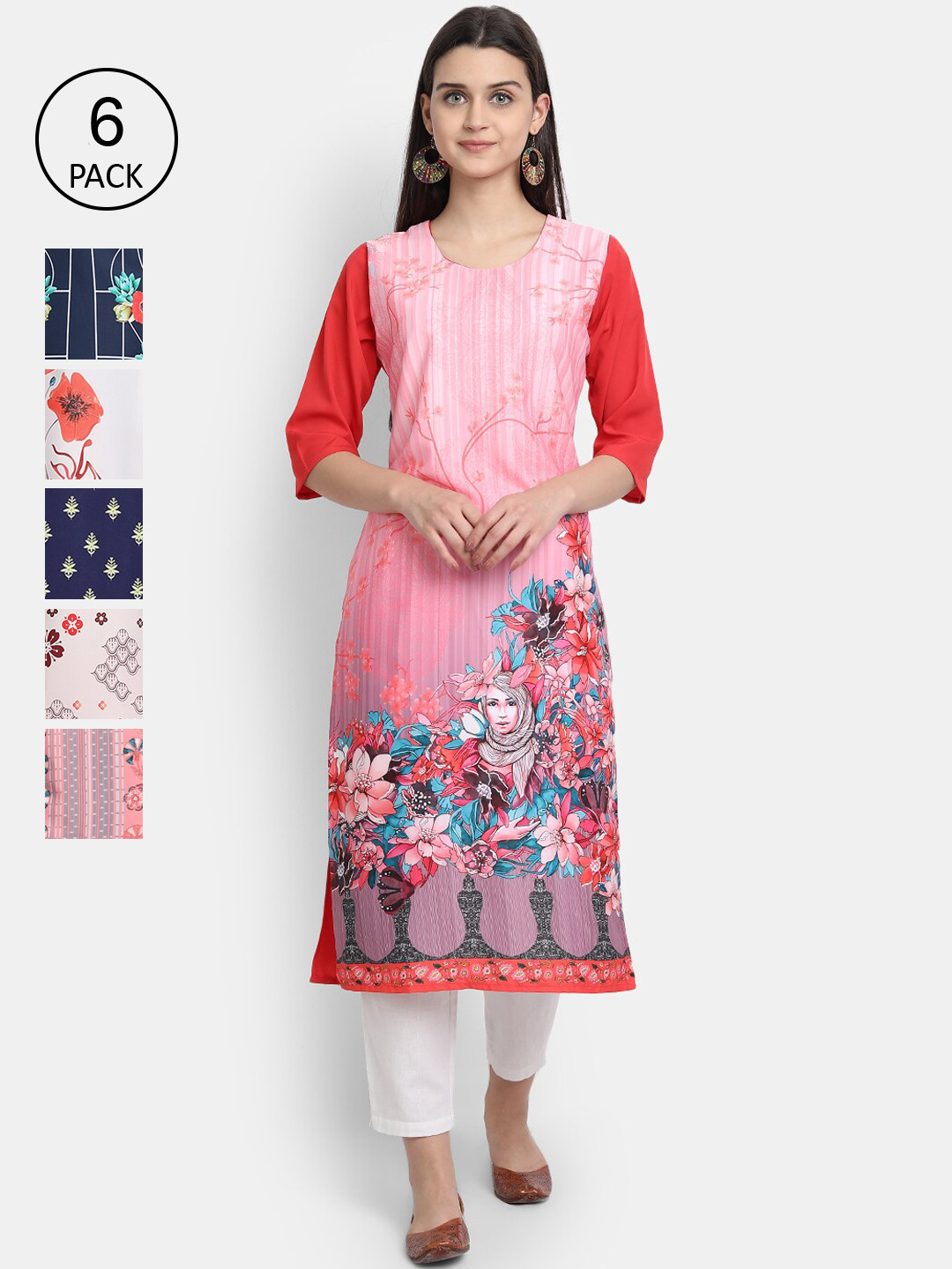 

7Threads Women Multicoloured Ethnic Motifs Embroidered Crepe Kurta, Multi