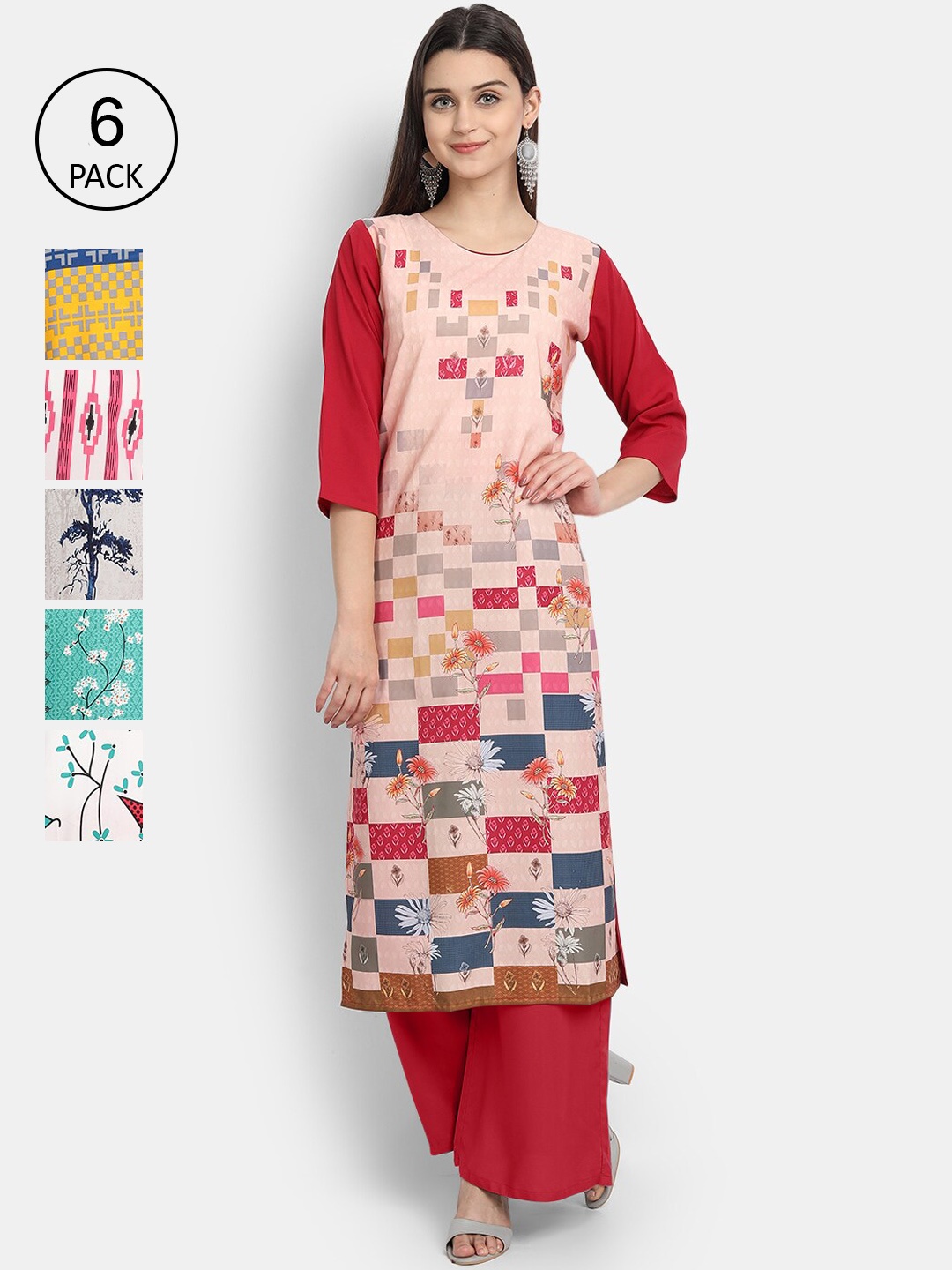 

7Threads Women Blue & Red Printed Crepe Kurta