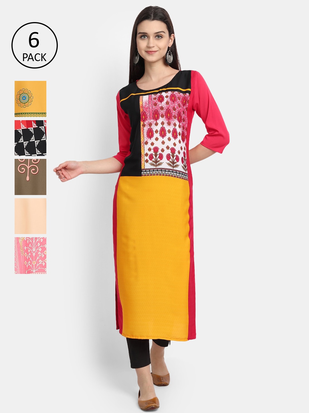 

7Threads Women Multicoloured Yoke Design Thread Work Crepe Kurta, Multi