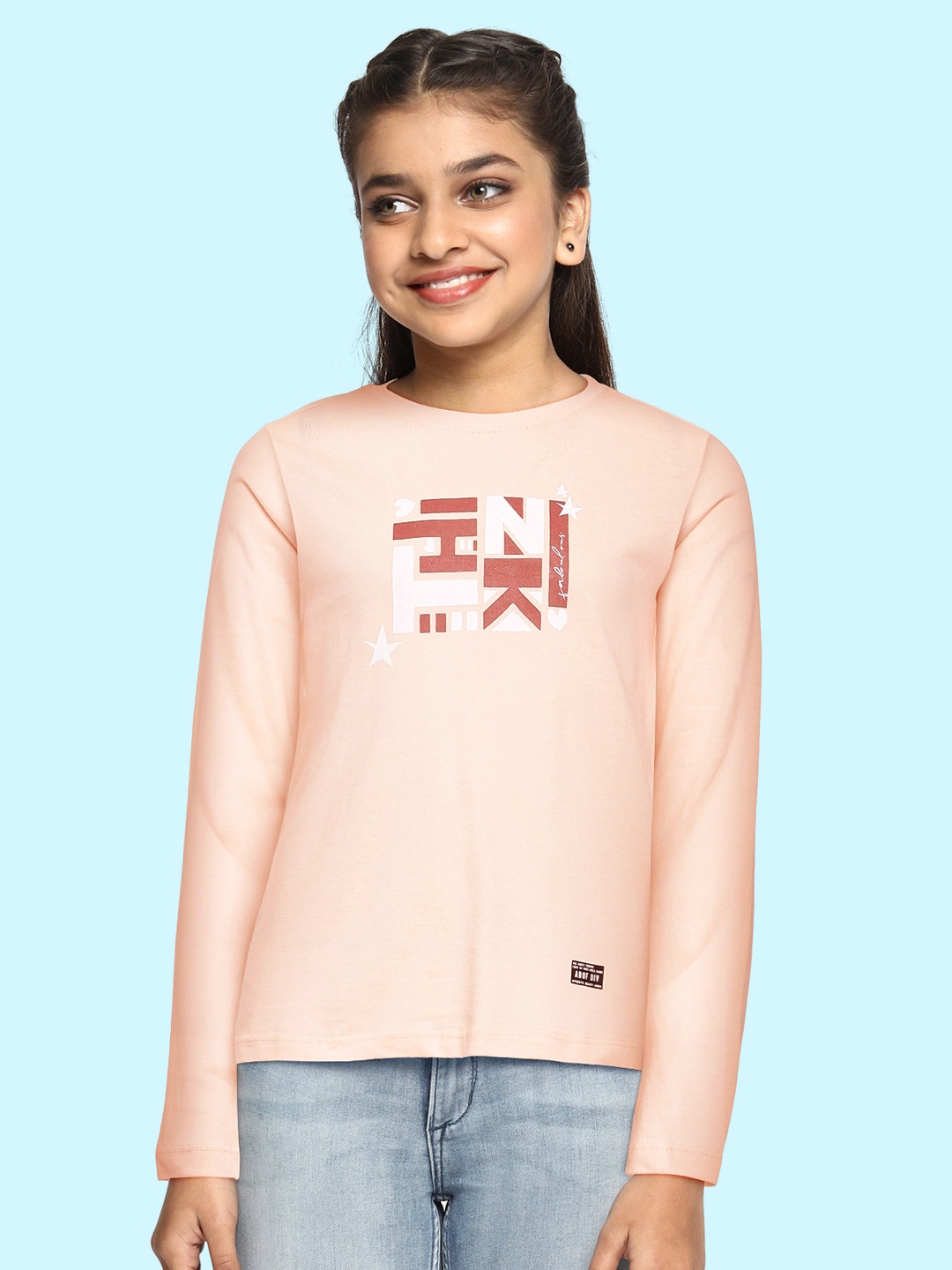 

abof Girls Pink Printed Pure Cotton T-shirt