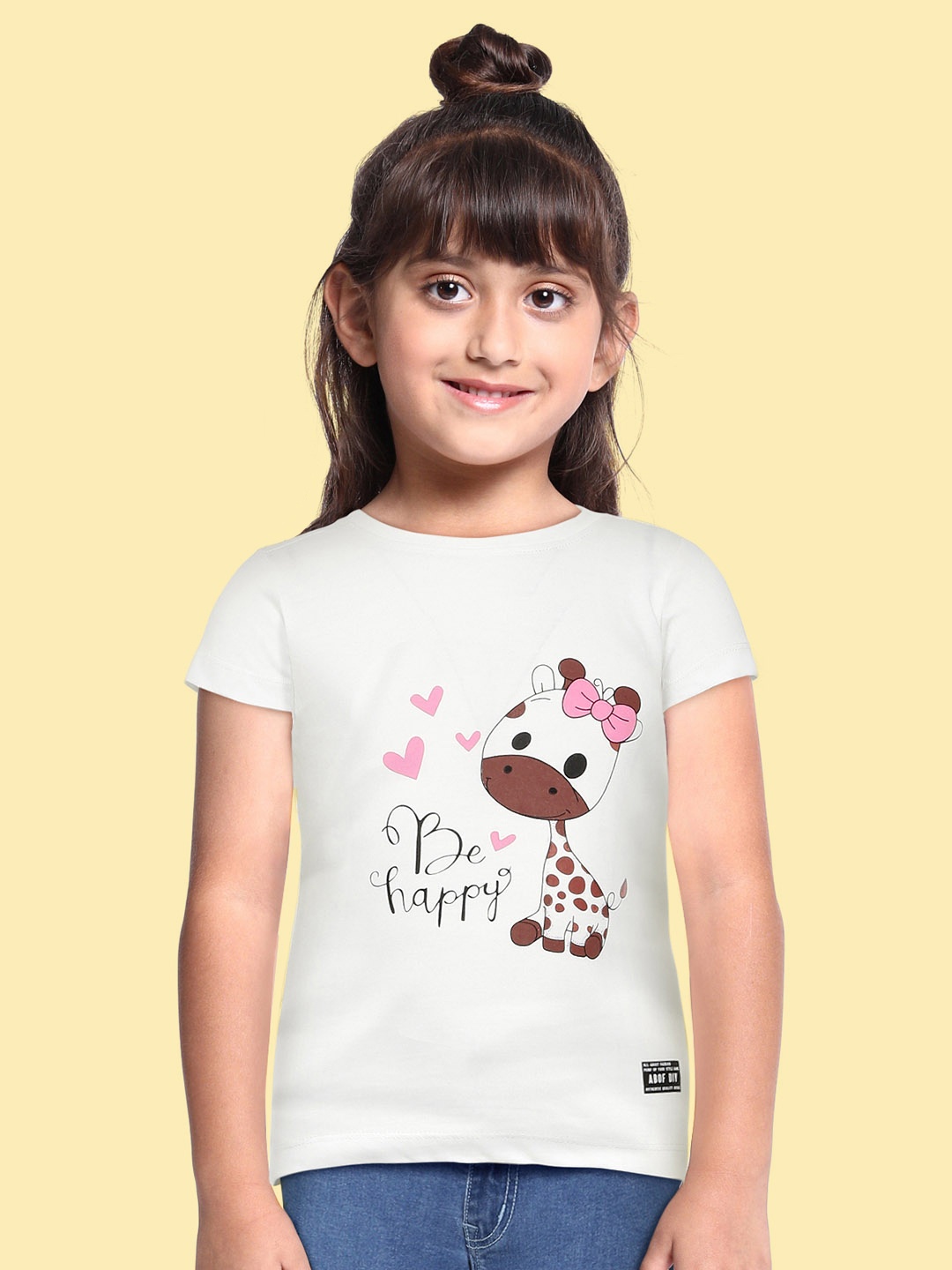 

abof Girls White & Pink Typography Printed Pure Cotton T-shirt