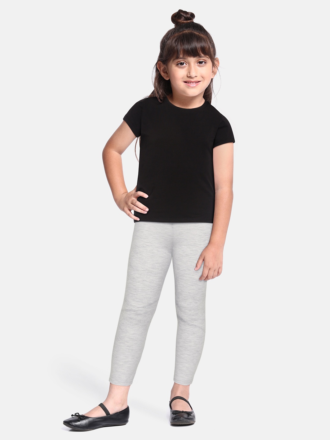 

abof Girls Grey Melange Solid Ankle Length Leggings