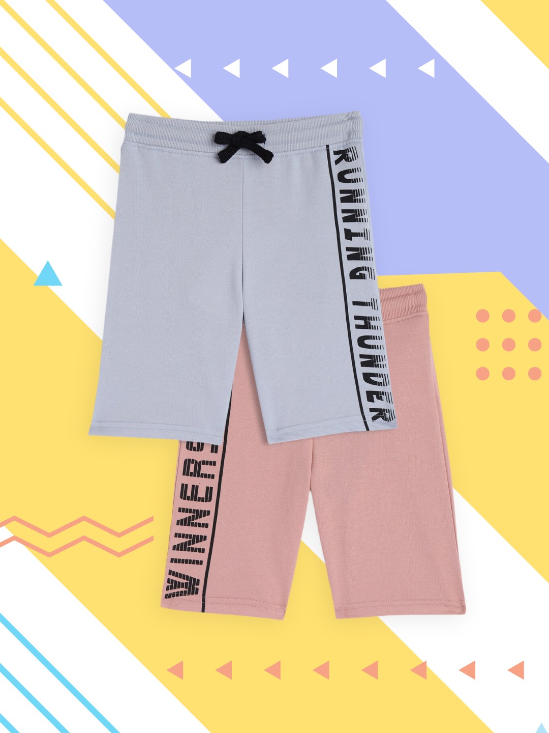 

abof Boys Pink & Blue Pack of 2 Typography Printed Shorts