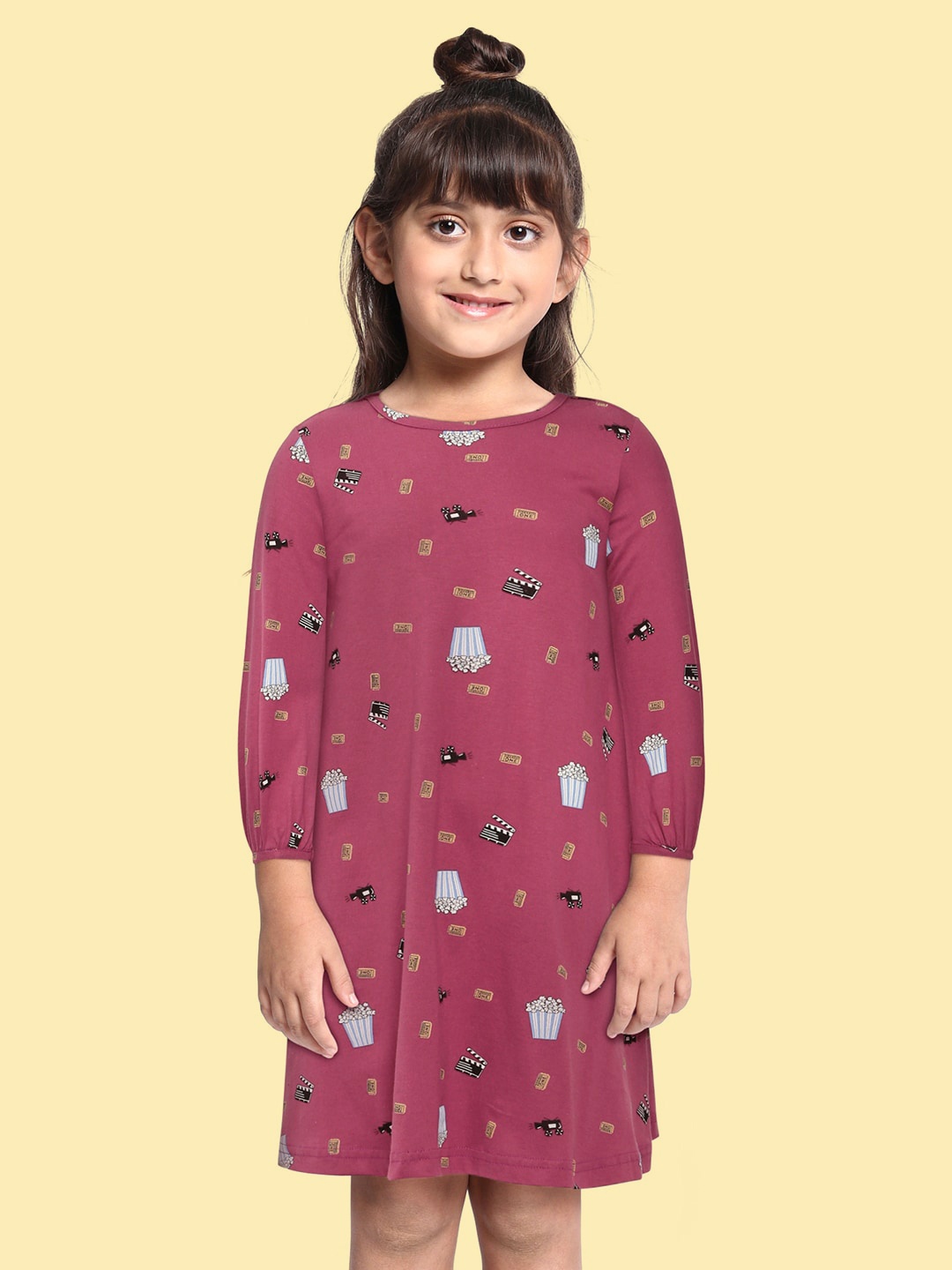 

abof Girls Pink Printed Pure Cotton A-Line Dress