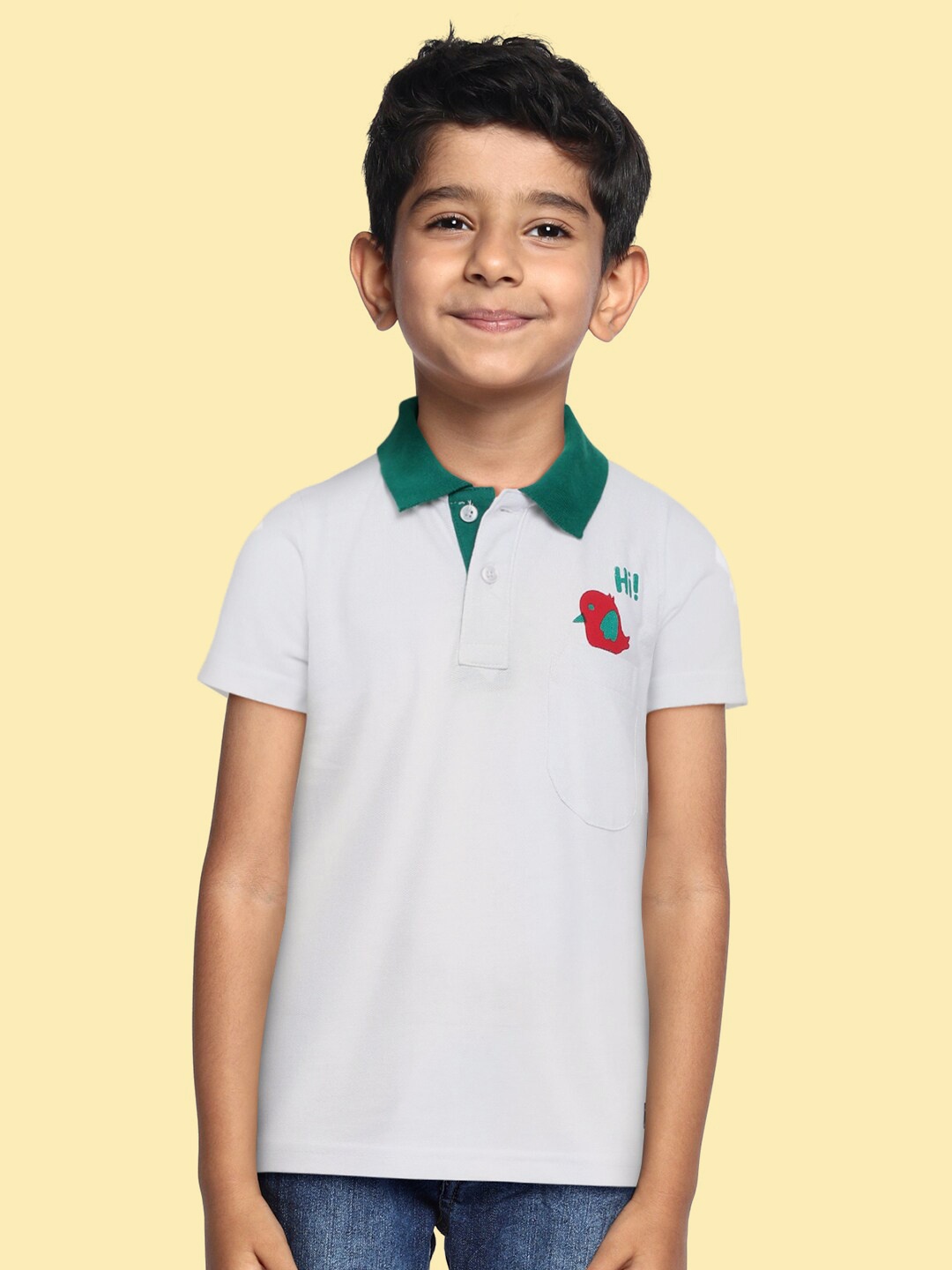 

abof Boys White & Green Printed Polo Collar T-shirt