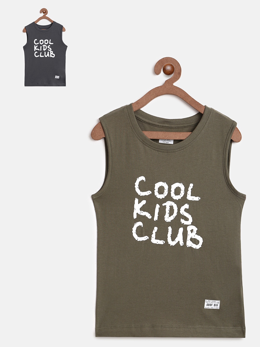 

abof Boys Olive Green & Grey Typography 2 Printed T-shirt