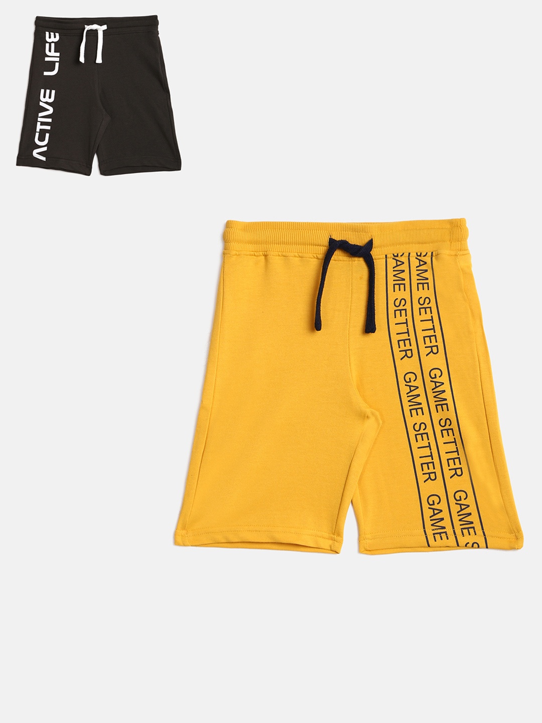 

abof Boys Pack Of 2 Yellow Typography Printed Shorts